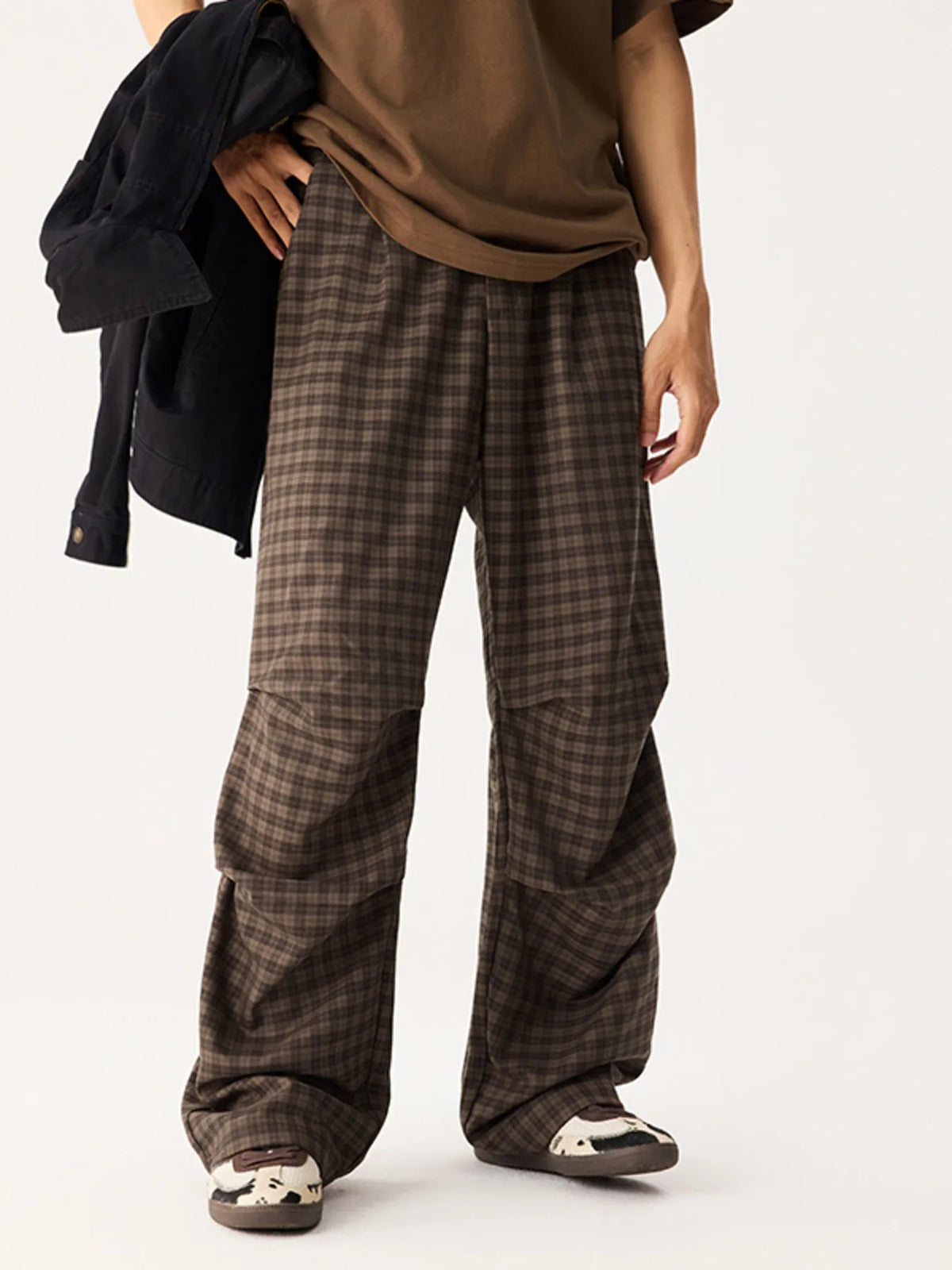 Men's Plaid Wide-Leg Pants in Brown