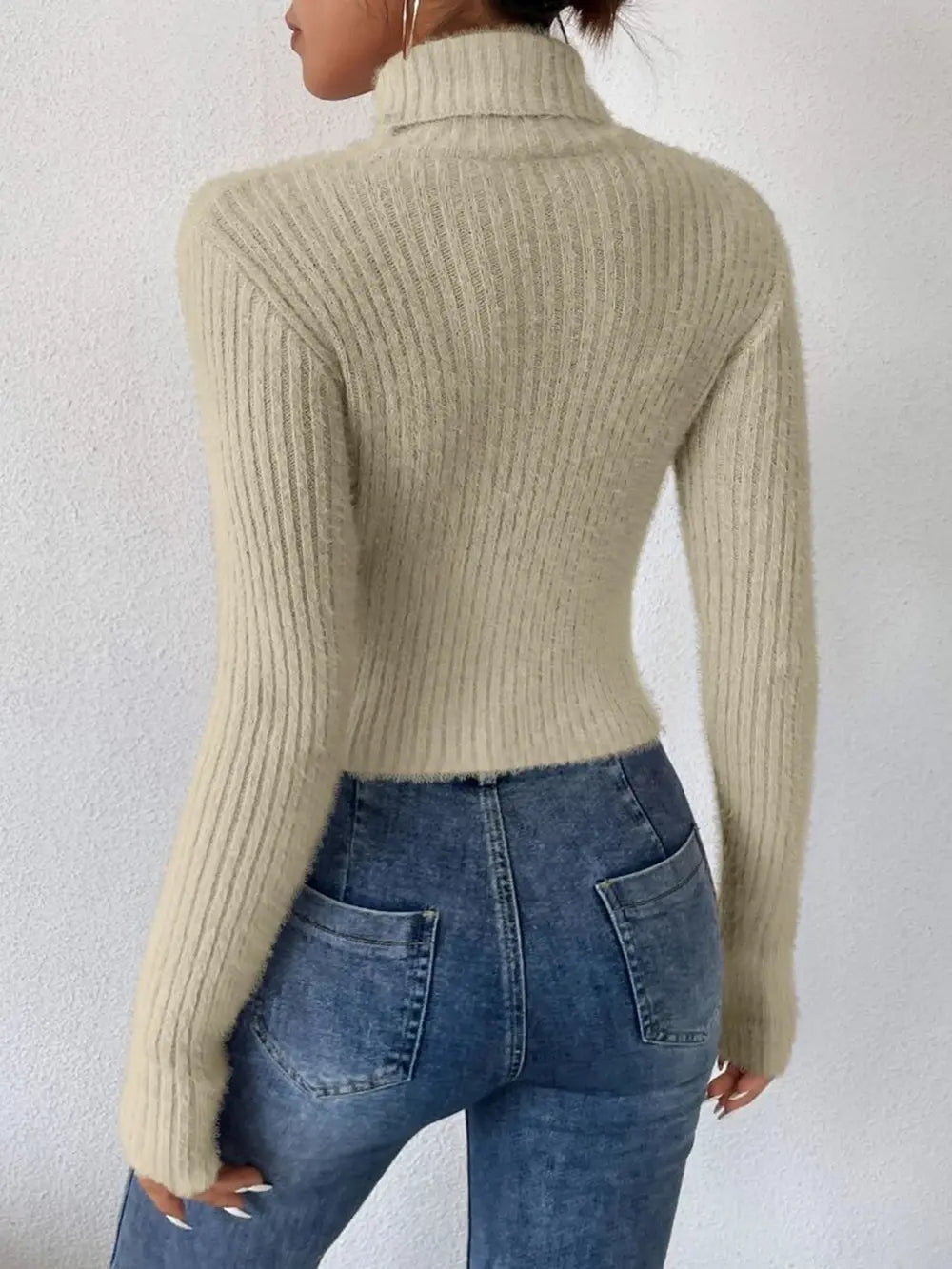 Ribbed Turtleneck Long Sleeve Sweater, view 4