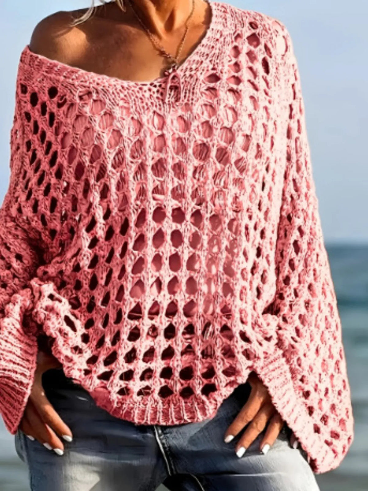 Crochet Long Sleeve Knit Cover Up - Lilixa.store