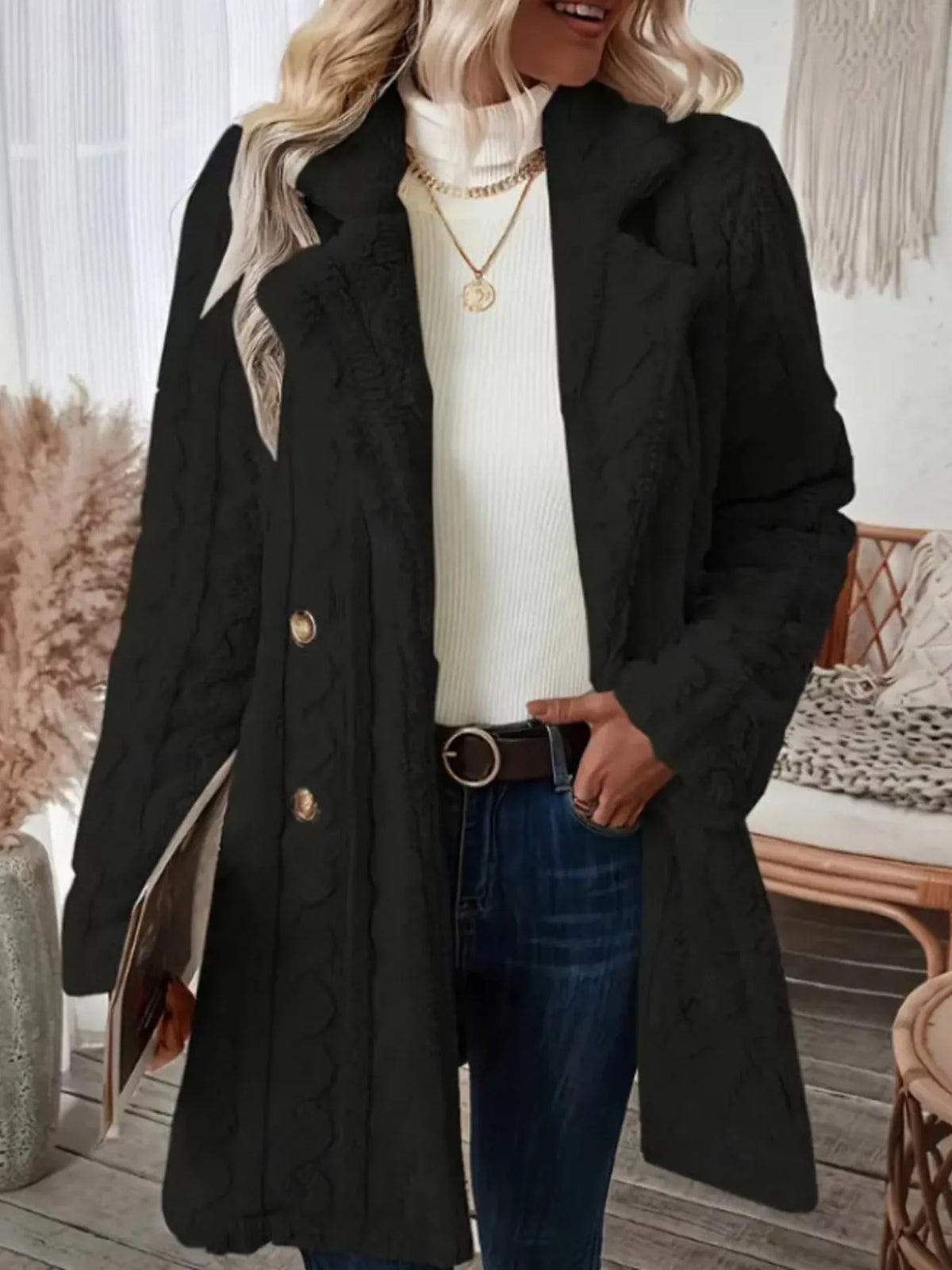 Cozy Faux Shearling Double-Breasted Outerwear, view 14