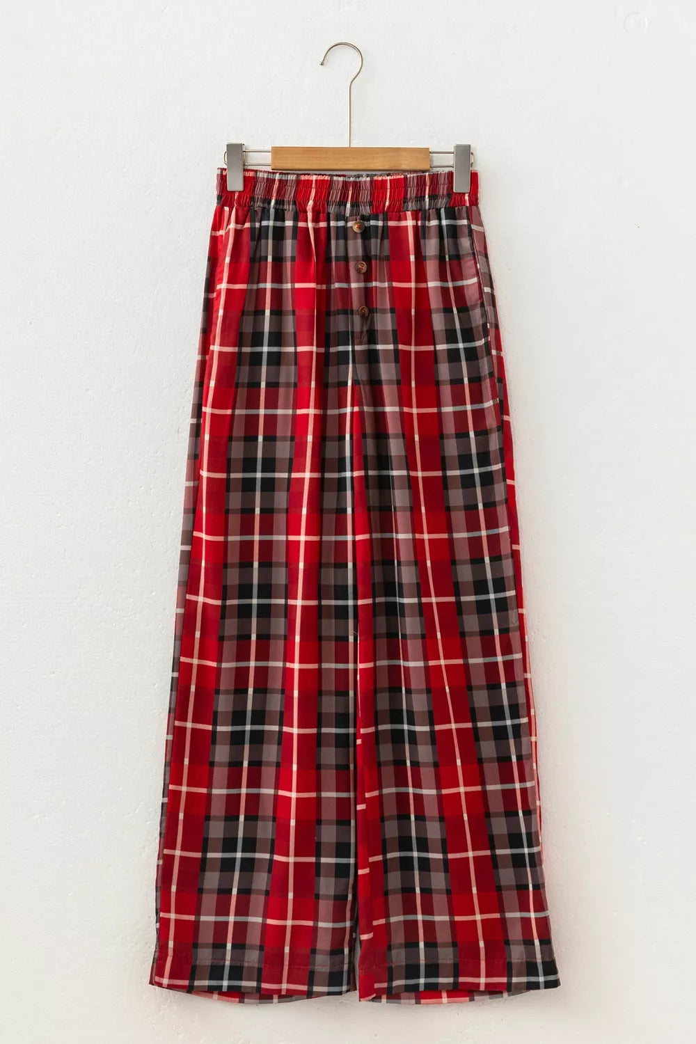 Plaid Elastic Waist Pocket Regular Full-Length Pants