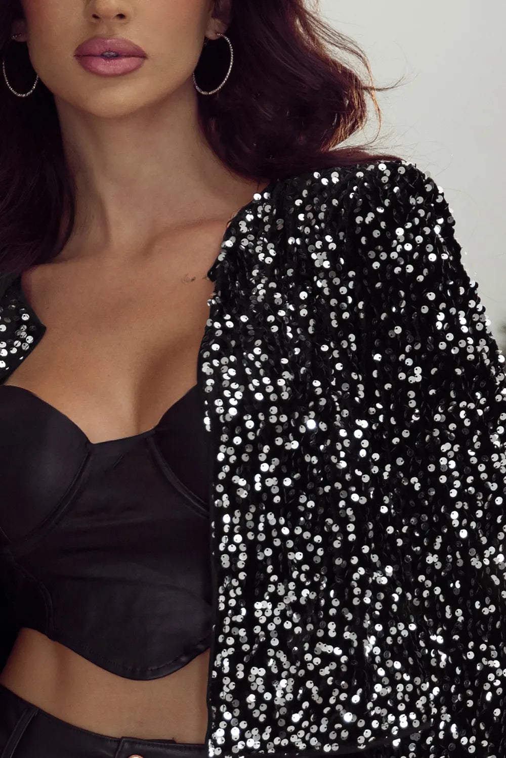 Sequin Open Front Long Sleeve Jacket, view 5