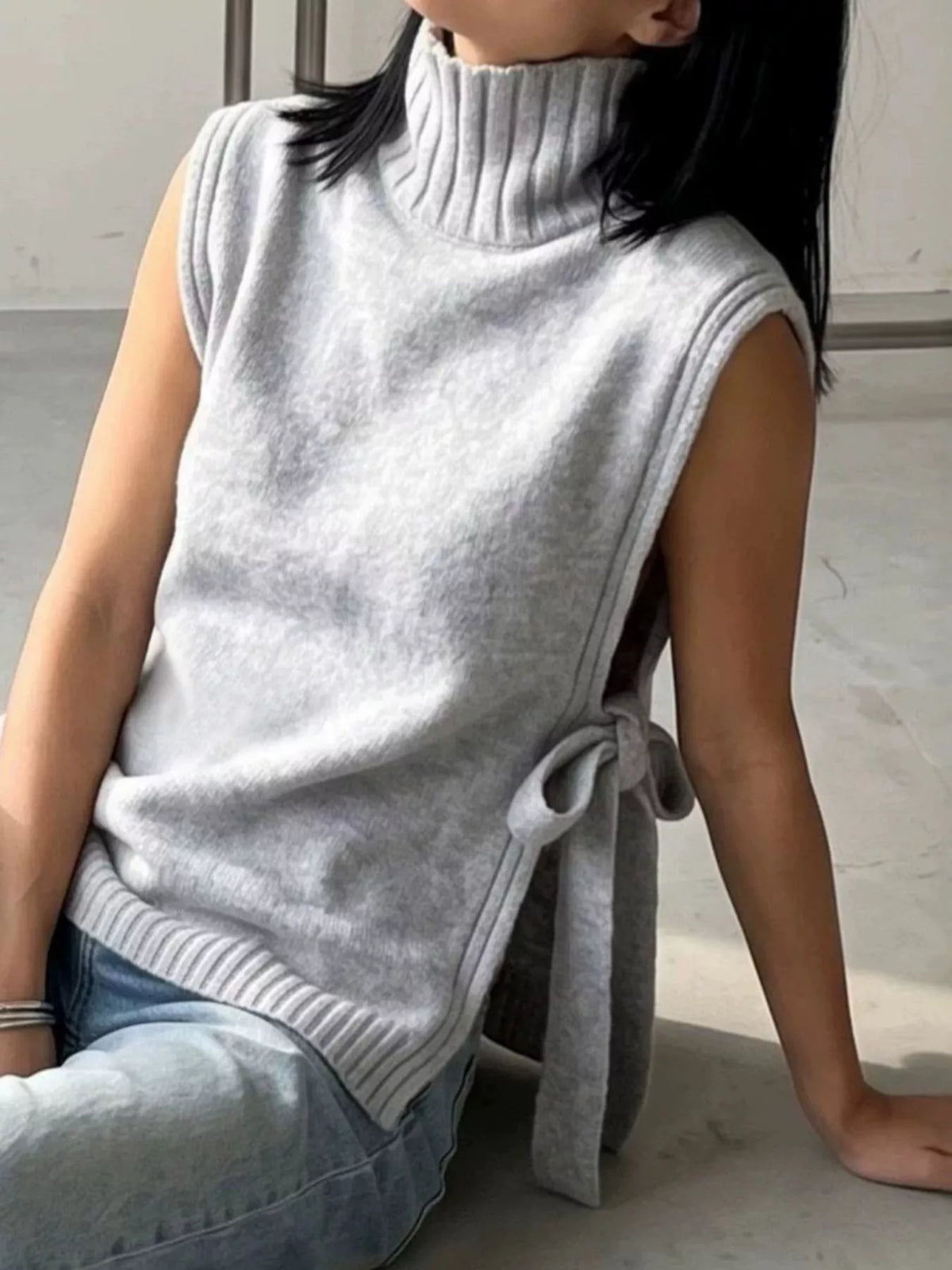 Turtleneck Side-Tie Knit Sweater Vest