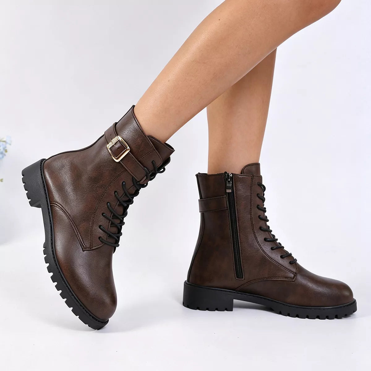 Round Toe Lace Up Boots - Lilixa.store