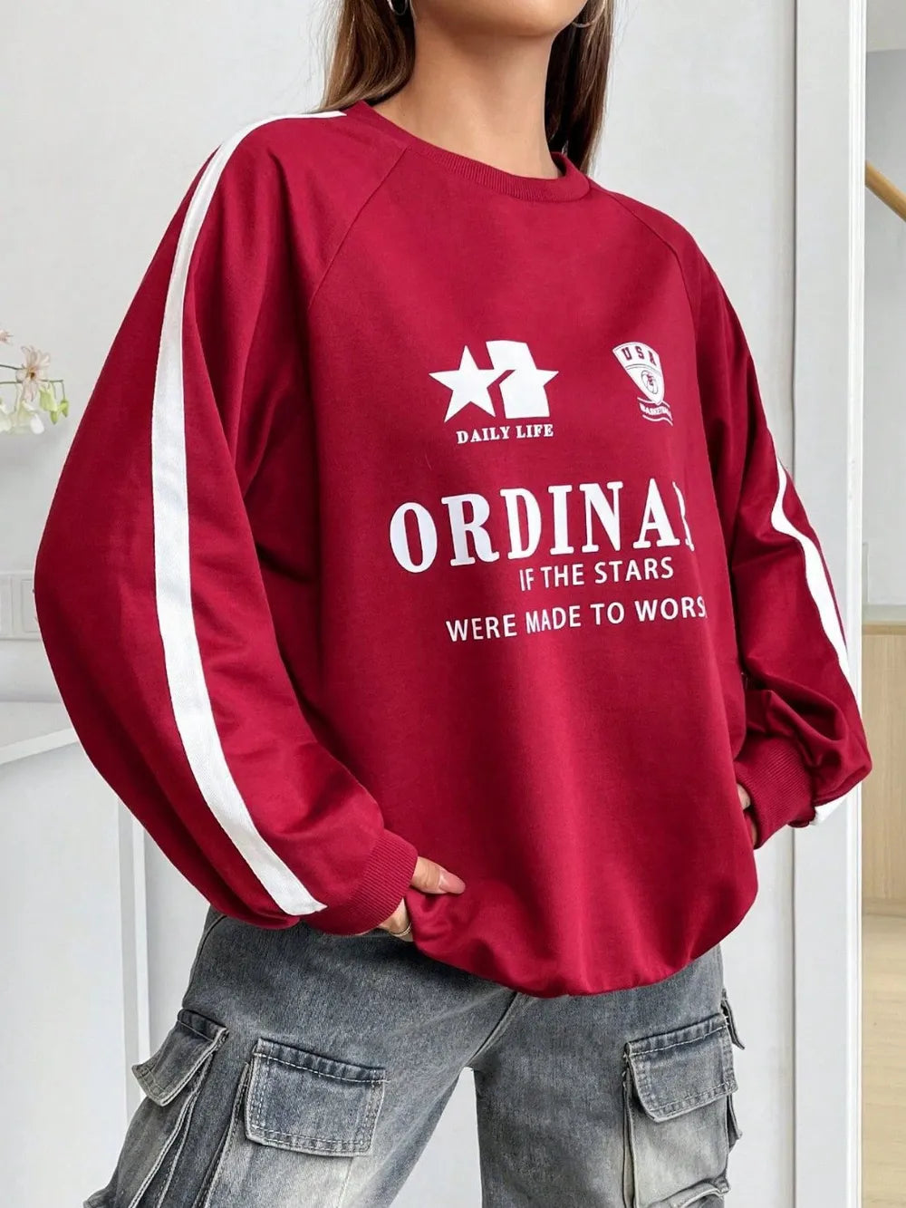 Letter Graphic Round Neck Long Sleeve Sweatshirt - Lilixa.store