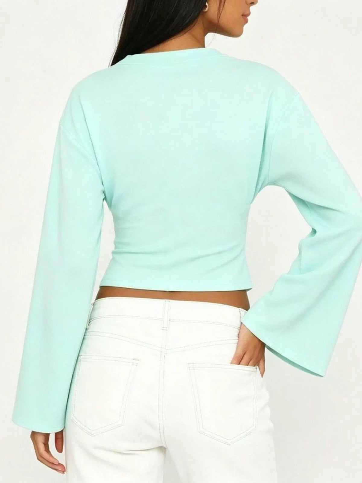 V-Neck Flare Sleeve Blouse - Lilixa.store