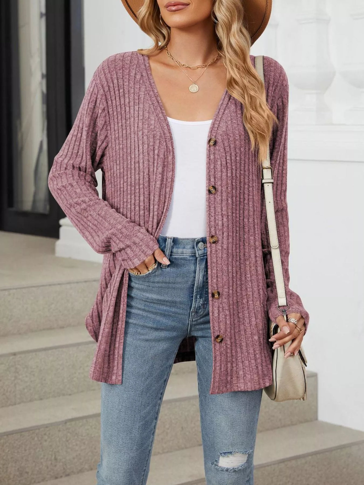 Ribbed Button-Up Cardigan - Lilixa.store