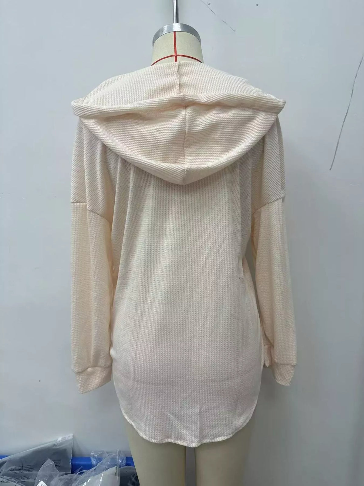Drawstring Waffle Knit Hoodie - Lilixa.store