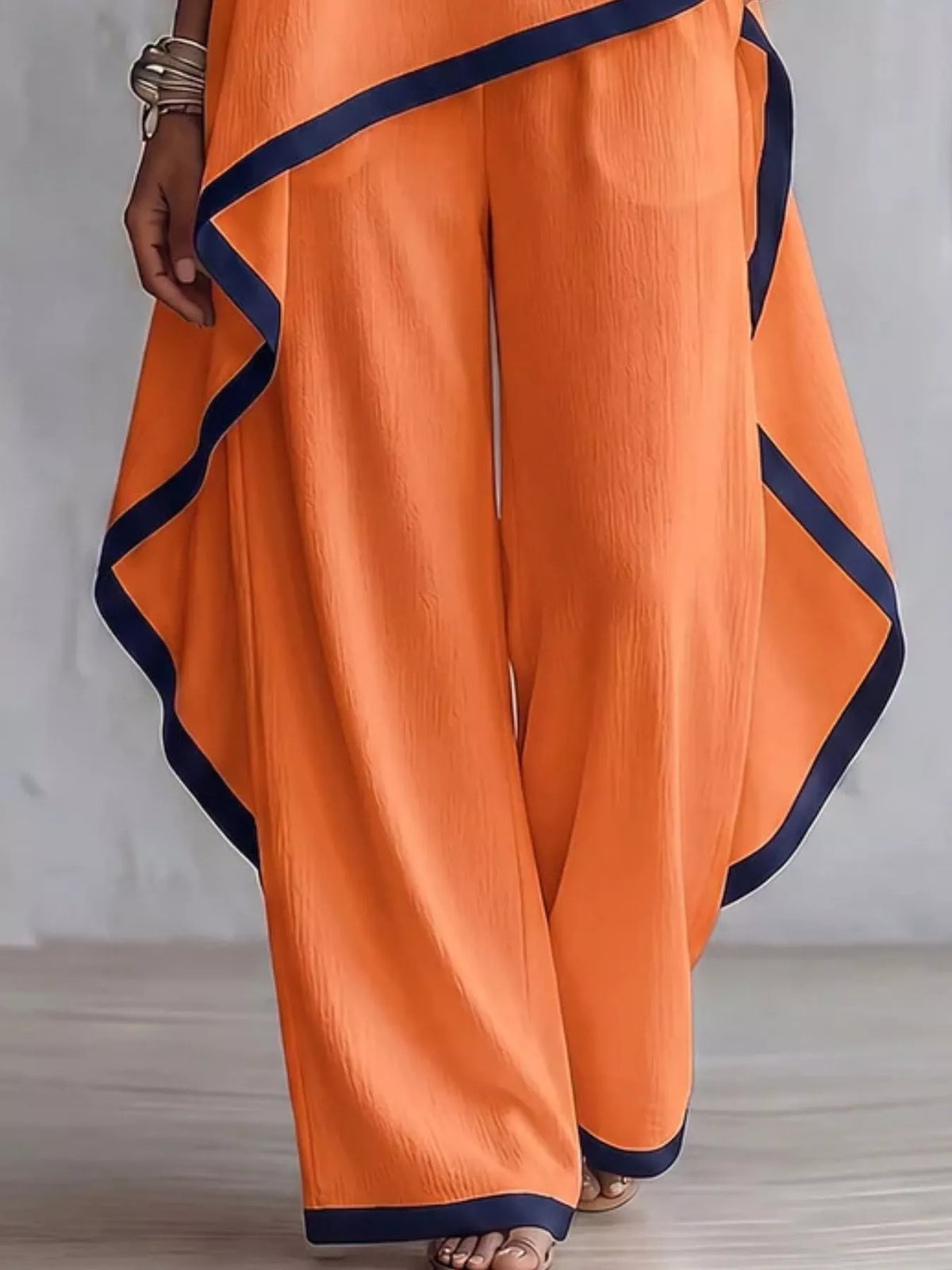 Full Size Contrast Trim High-Low Top and Pants Set Plus Size, view 4