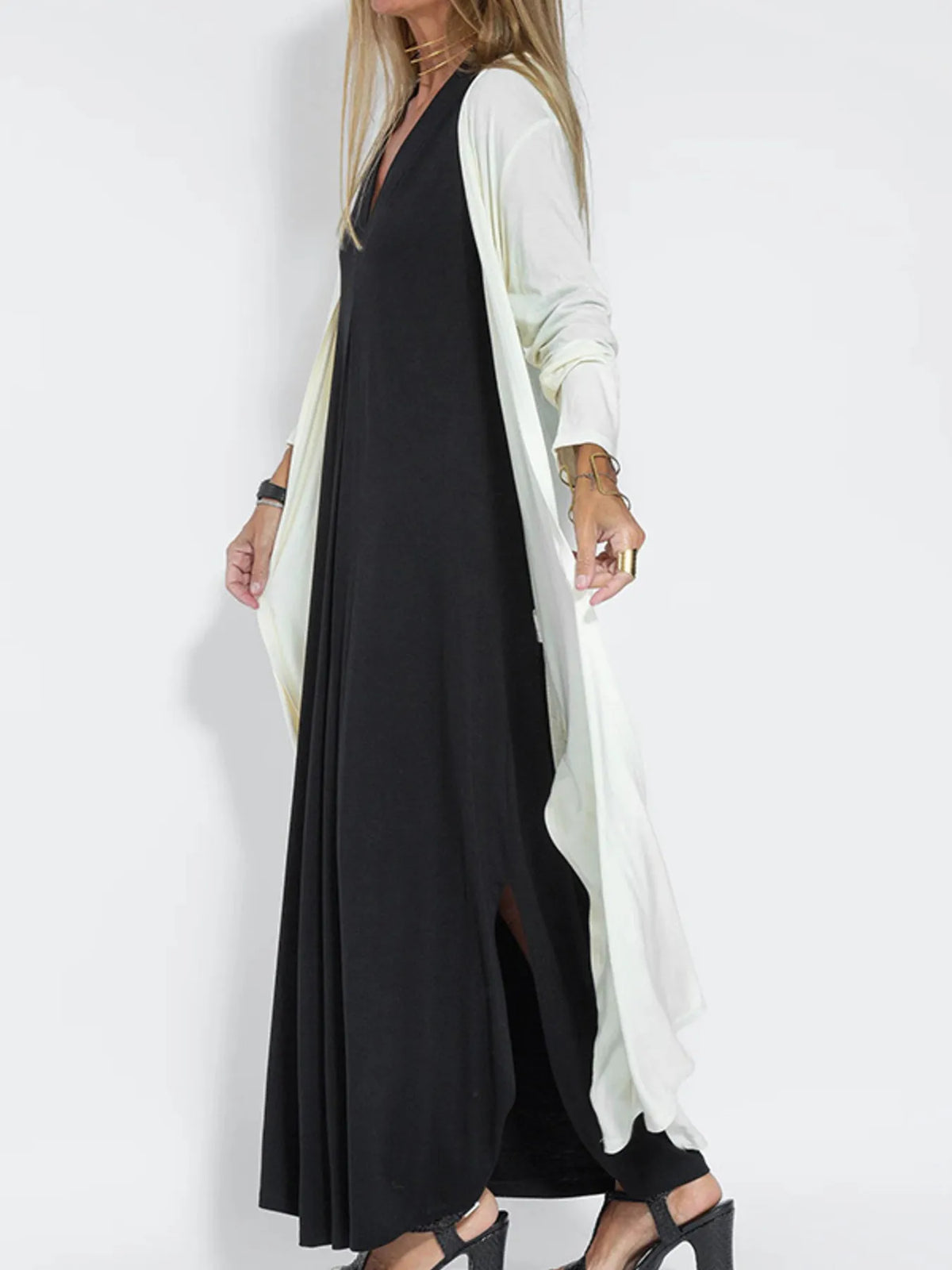 Full Size Open Front Side Slit Longline Cardigan Plus Size, view 8