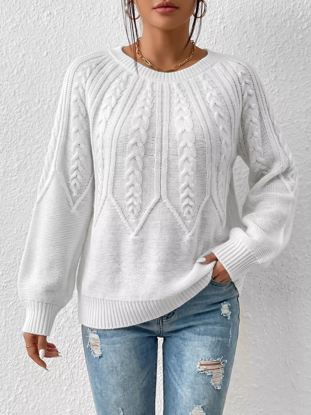 Cable-Knit Round Neck Sweater