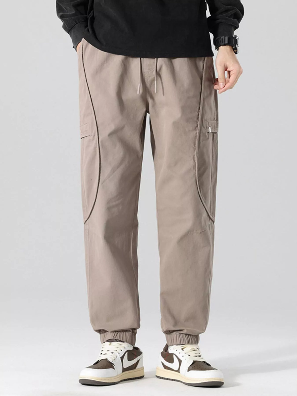 Men's Full Size Drawstring Loose Fit Joggers Plus Size in Light Gray