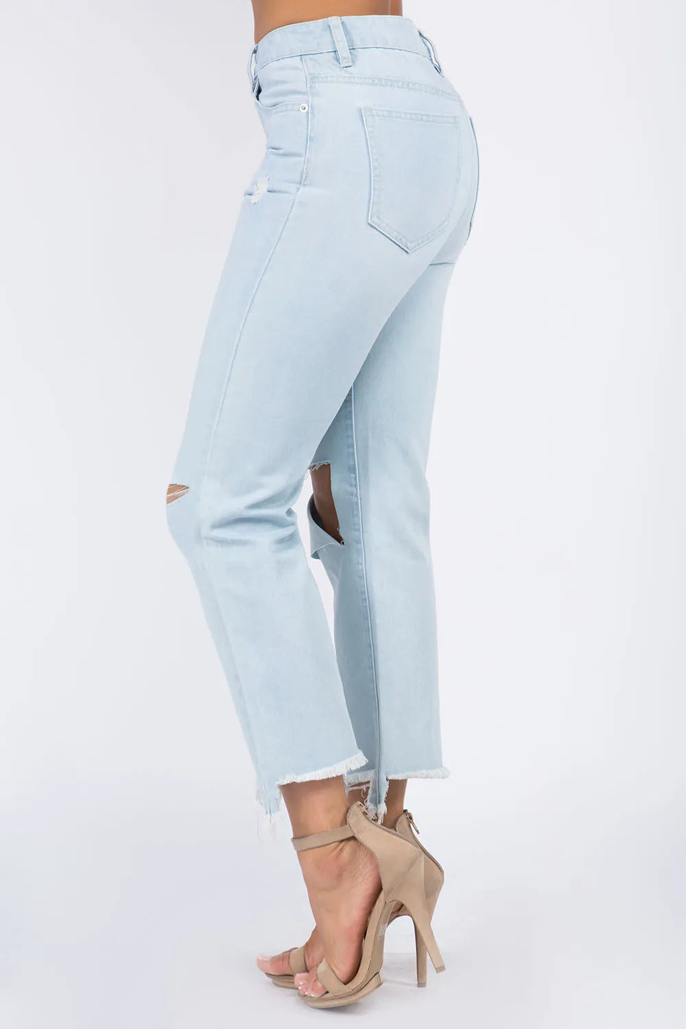 American Bazi High Waist Distressed Raw Hem Jeans - Lilixa.store