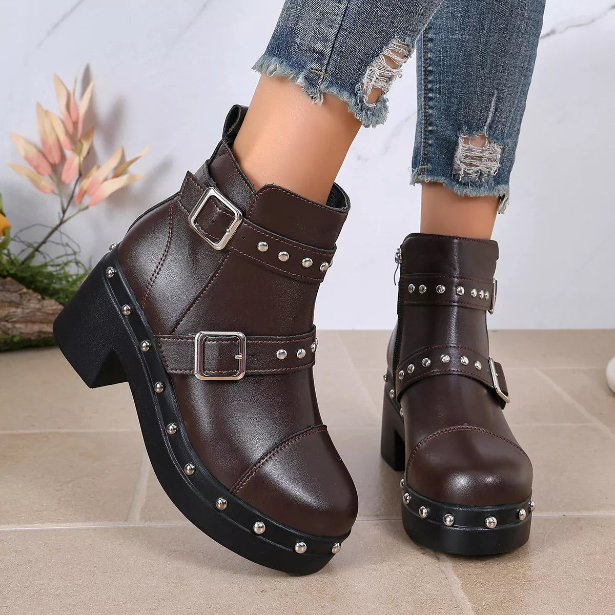 Round Toe Block Heels Boots - Lilixa.store