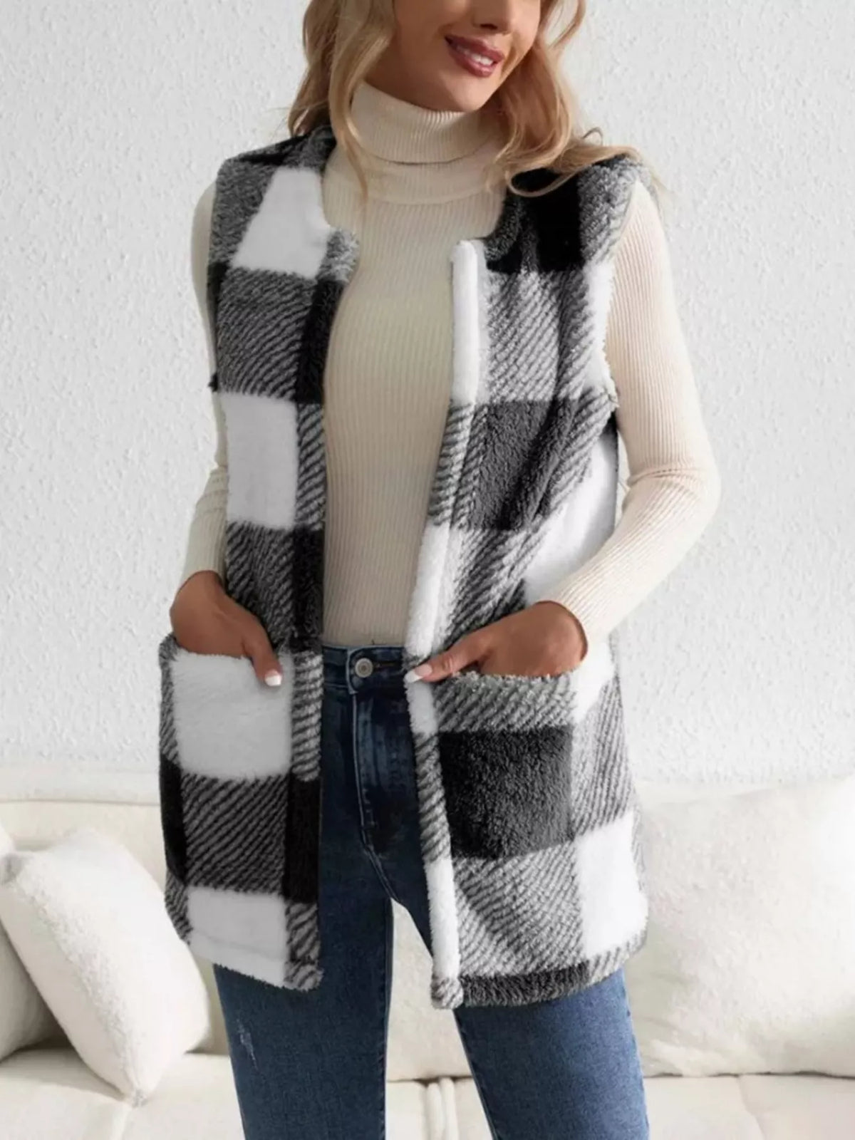 Cozy Plaid Sherpa Vest Coat - Lilixa.store