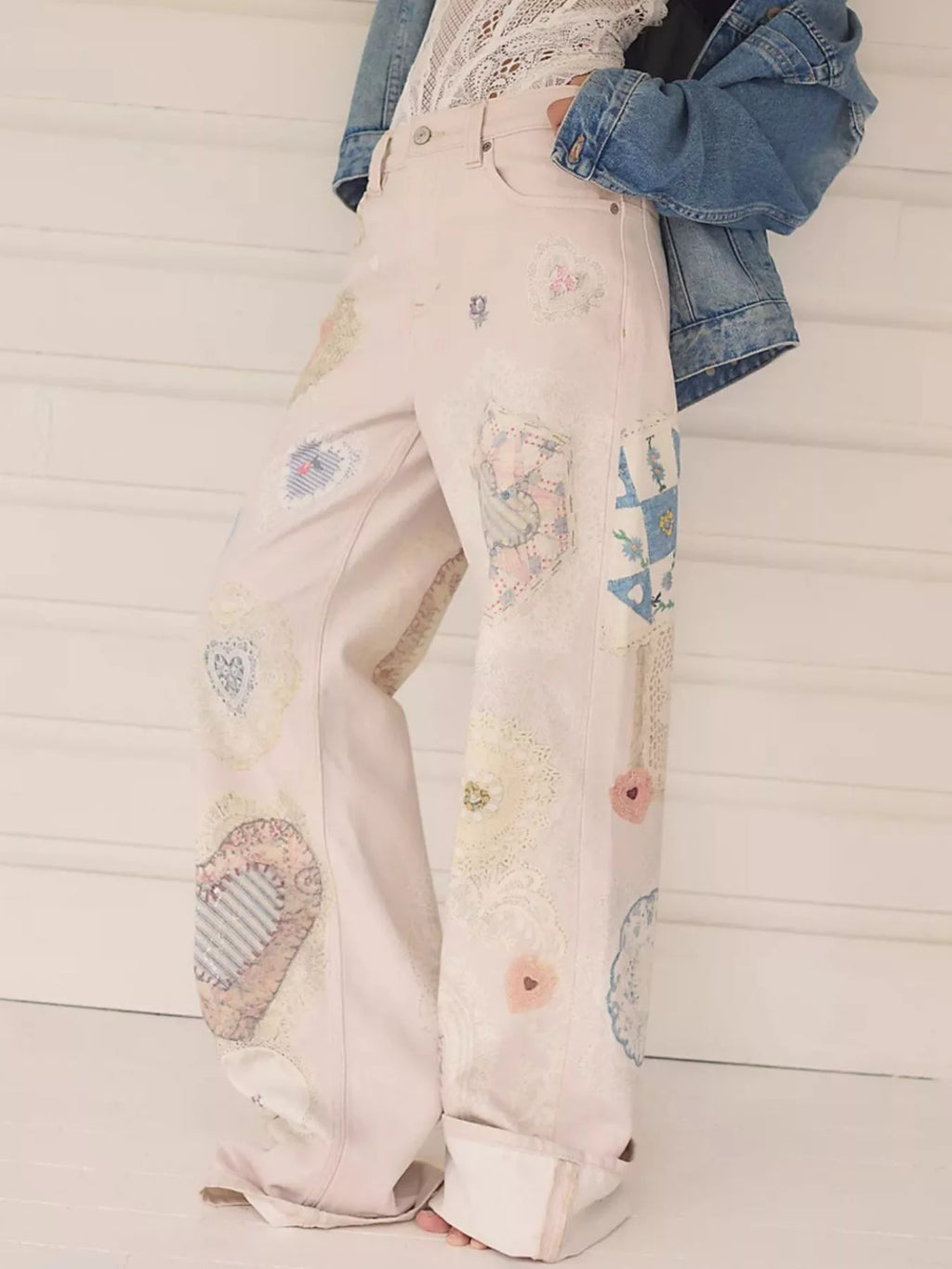 Printed Wide Leg Jeans - Lilixa.store