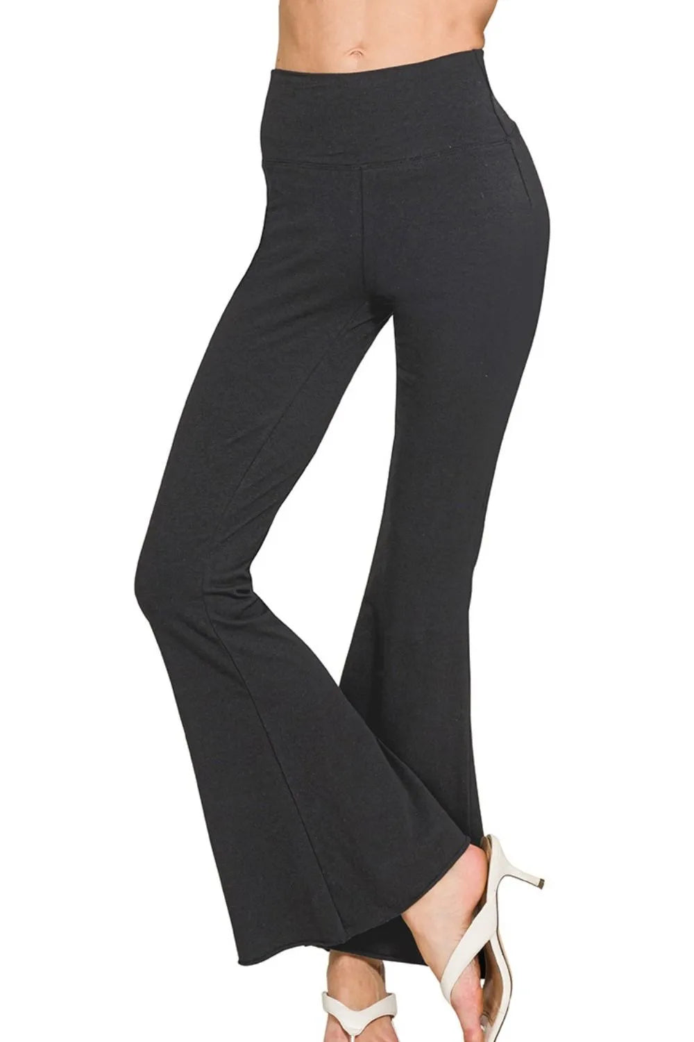 Zenana Raw Edge Hem Flare Yoga Pants - Lilixa.store