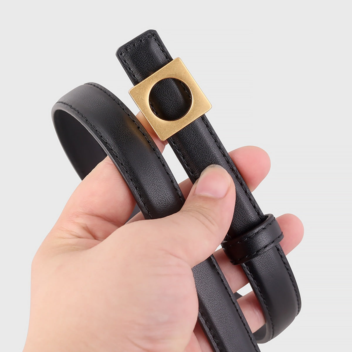 Square Buckle Skinny Leather Belt, view 5