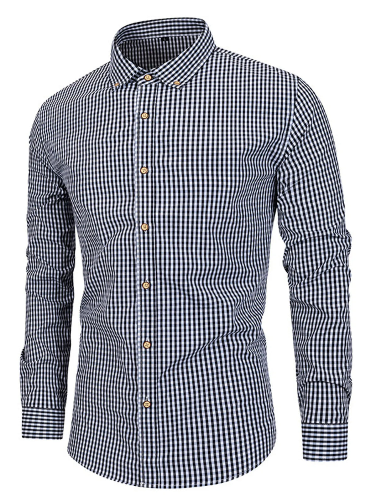 Men's Gingham Button-Down Long Sleeve Shirt - Lilixa.store