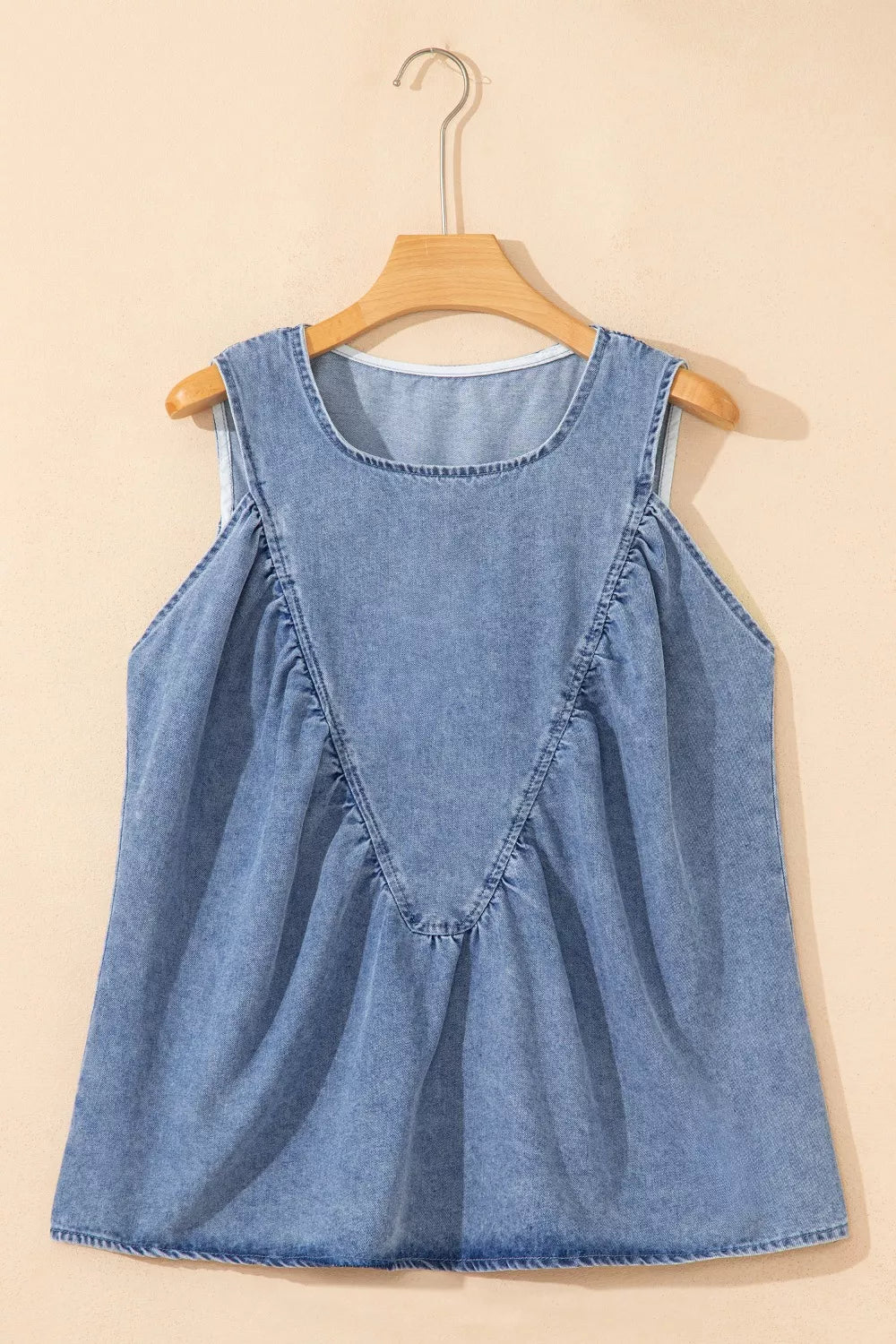 Denim Pleated Patchwork Sleeveless Top - Lilixa.store