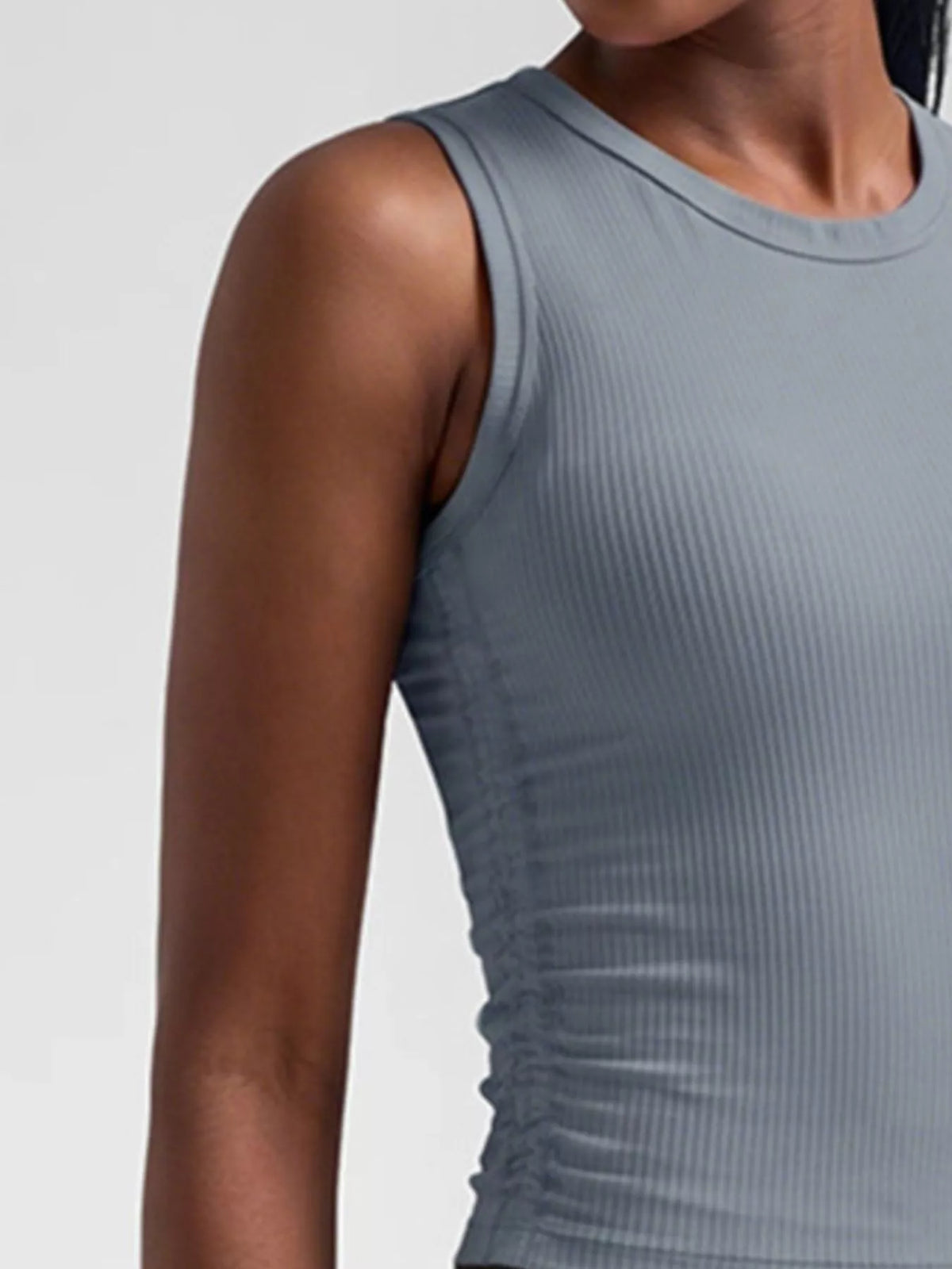 Ribbed Ruched Active Tank - Lilixa.store