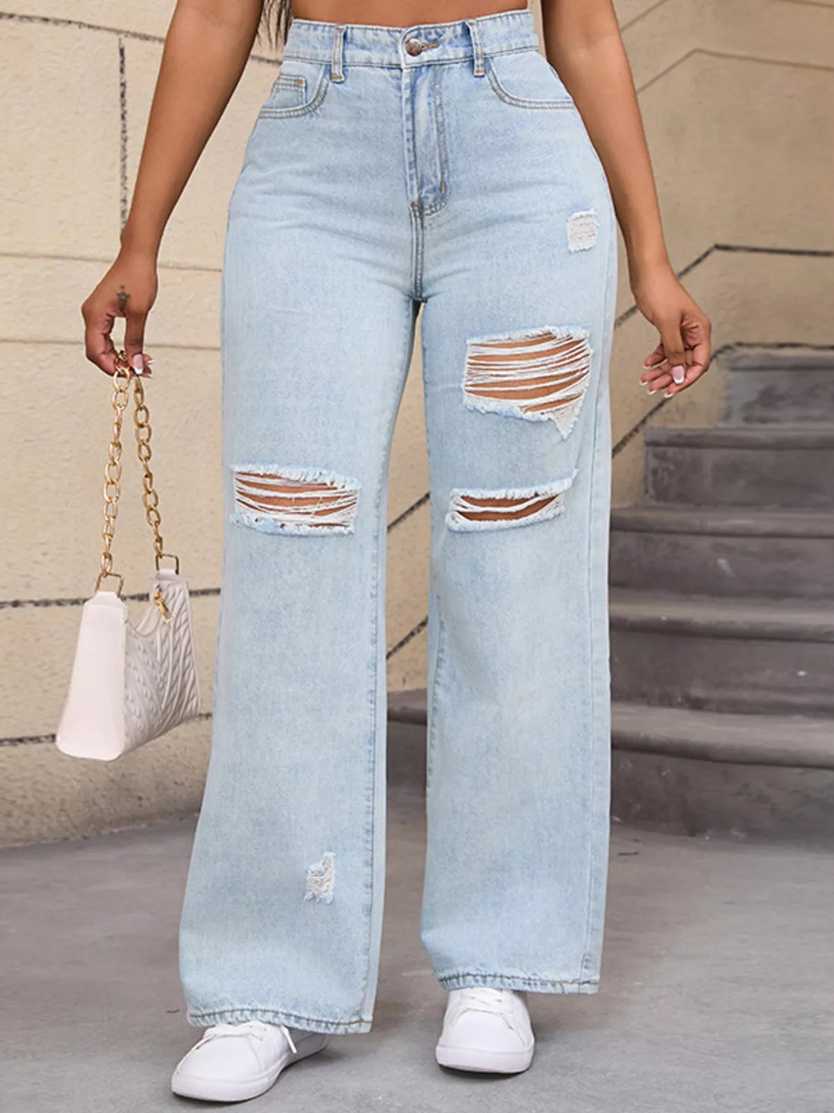 Distressed Wide-Leg Jeans - Lilixa.store