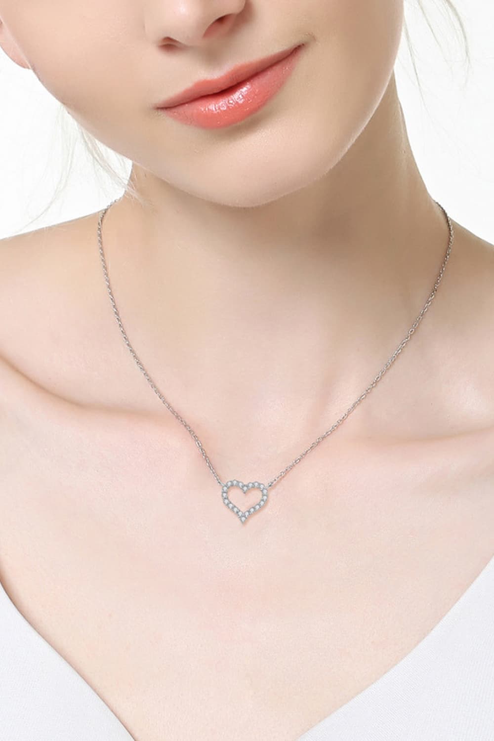 Adored Moissanite Platinum-Plated Heart Necklace - Lilixa.store