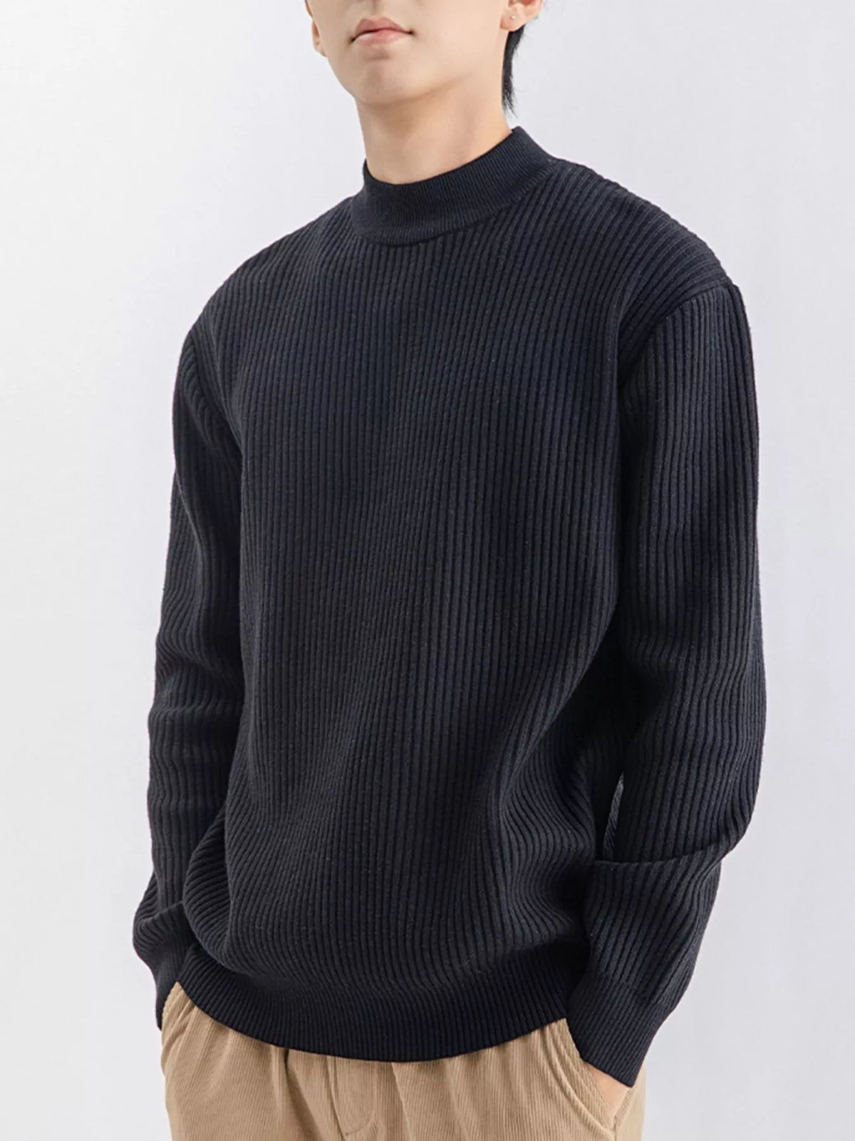 Men's Plus Size Ribbed Mock Neck Sweater - Lilixa.store