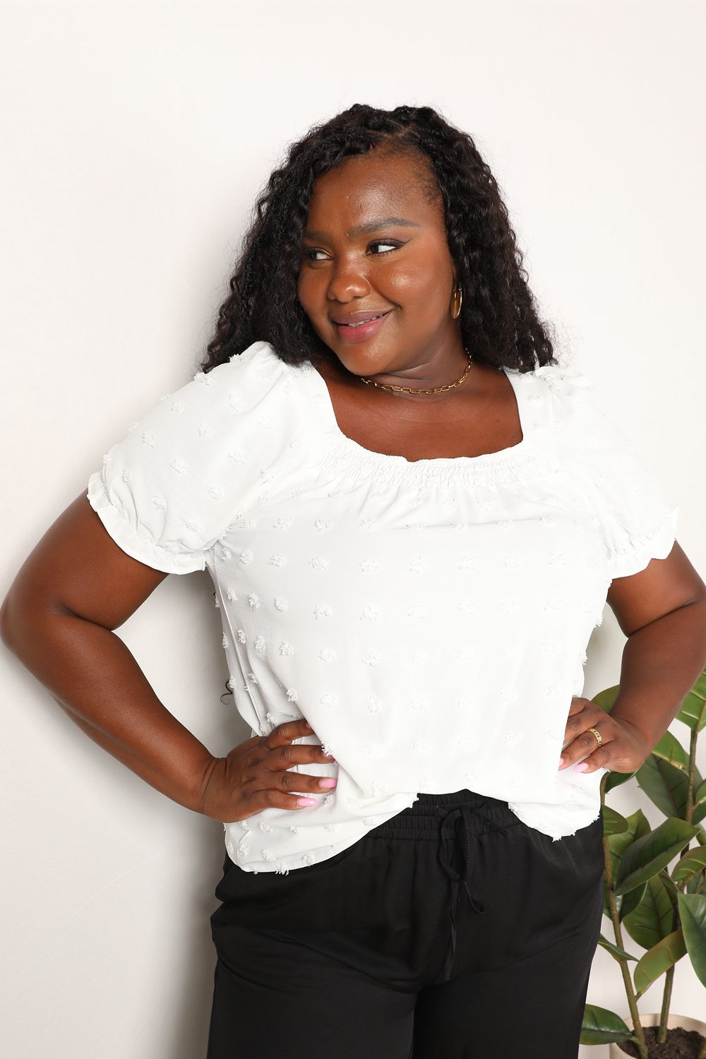 Mandy Swiss Dot Puff Sleeve Square Neck Blouse in White, view 6