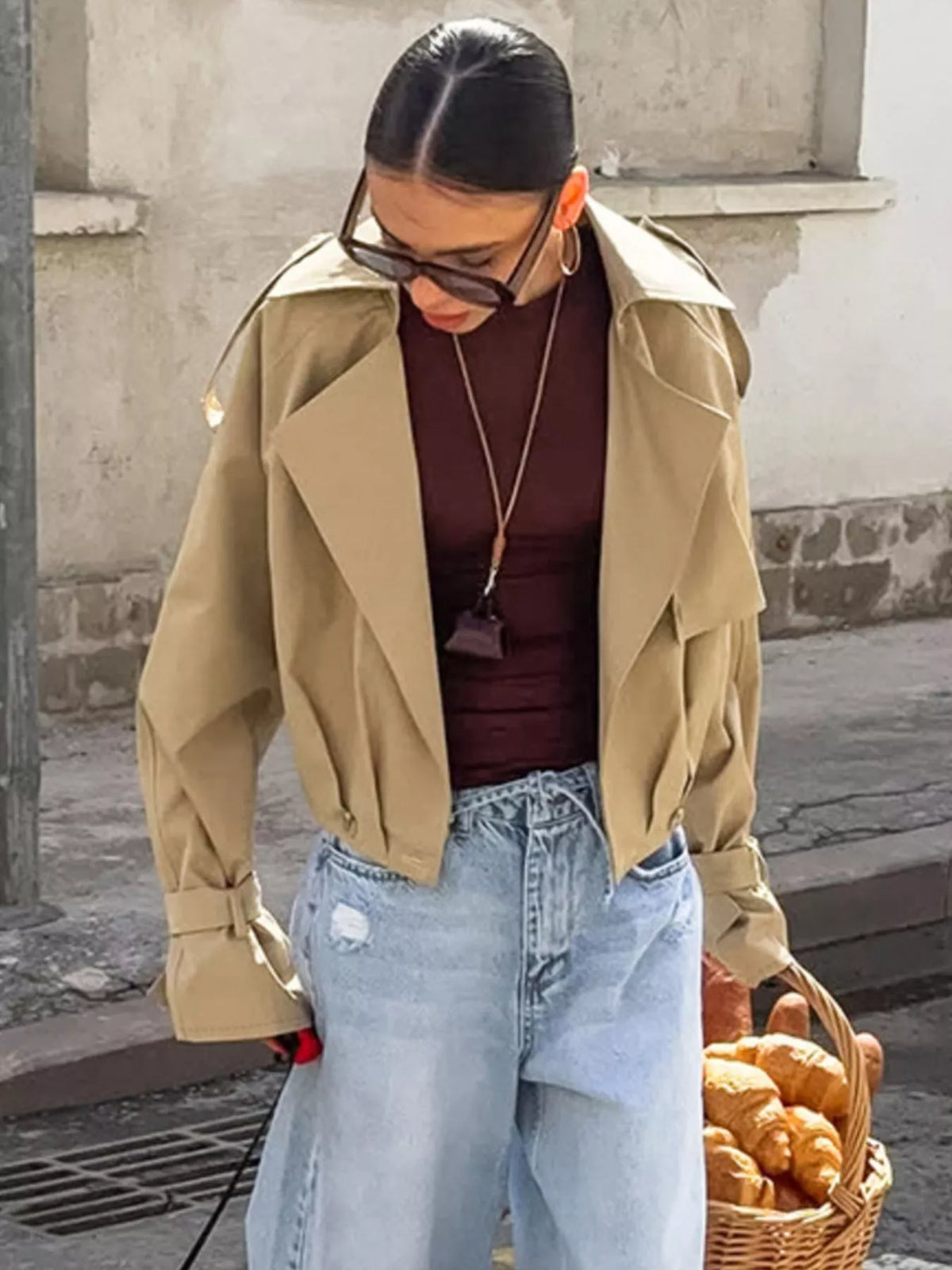 Wide Lapel Cropped Trench Coat