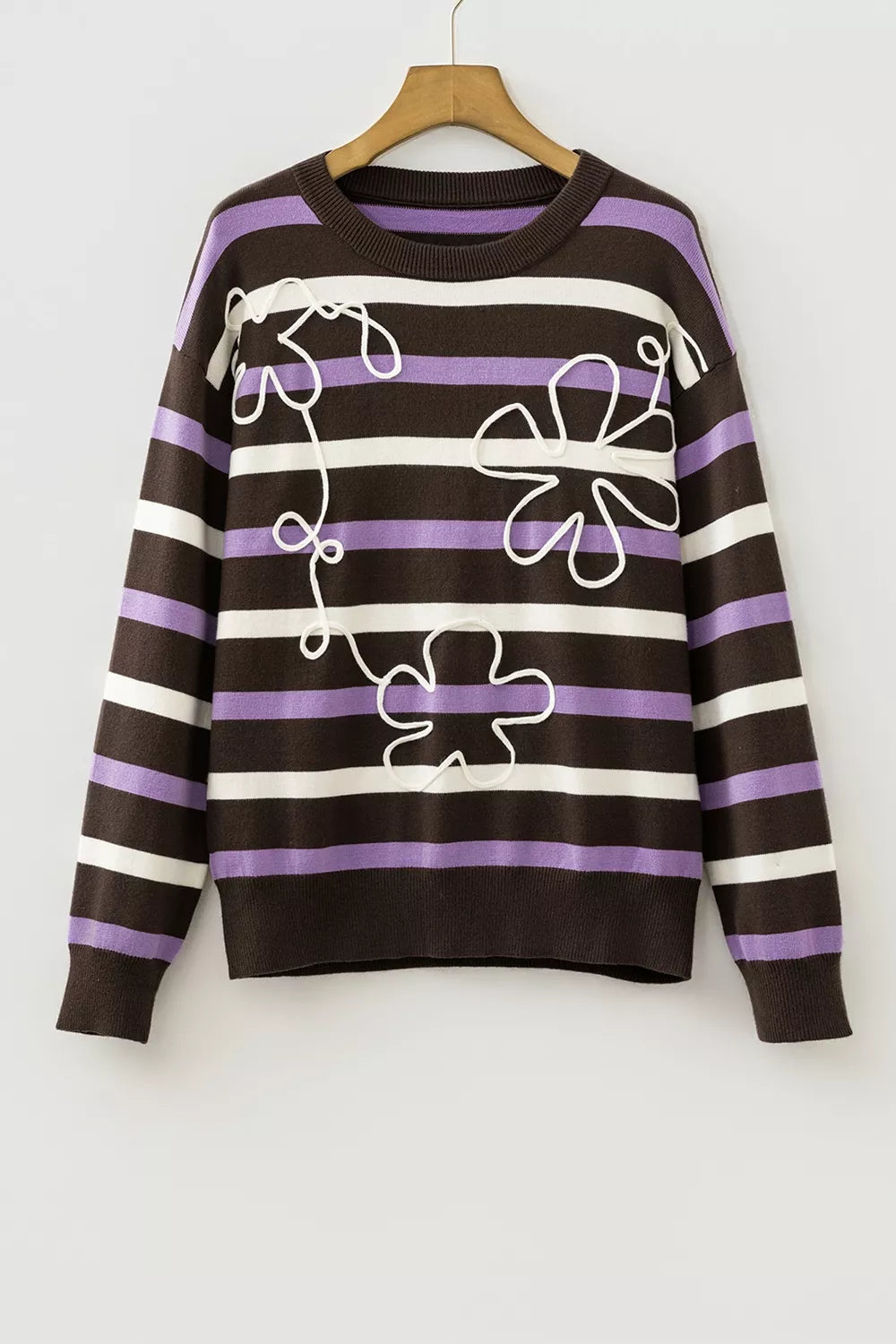 Stripe Embroidered Detail Drop Shoulder Sweater