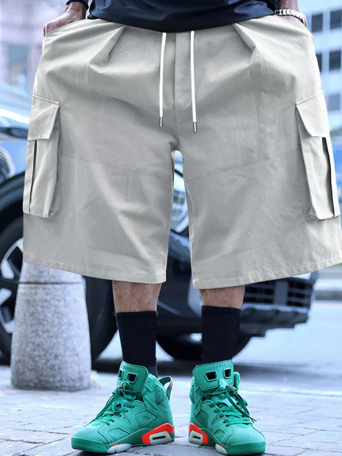 Men's Full Size Cargo Shorts with Drawstring Waist Plus Size