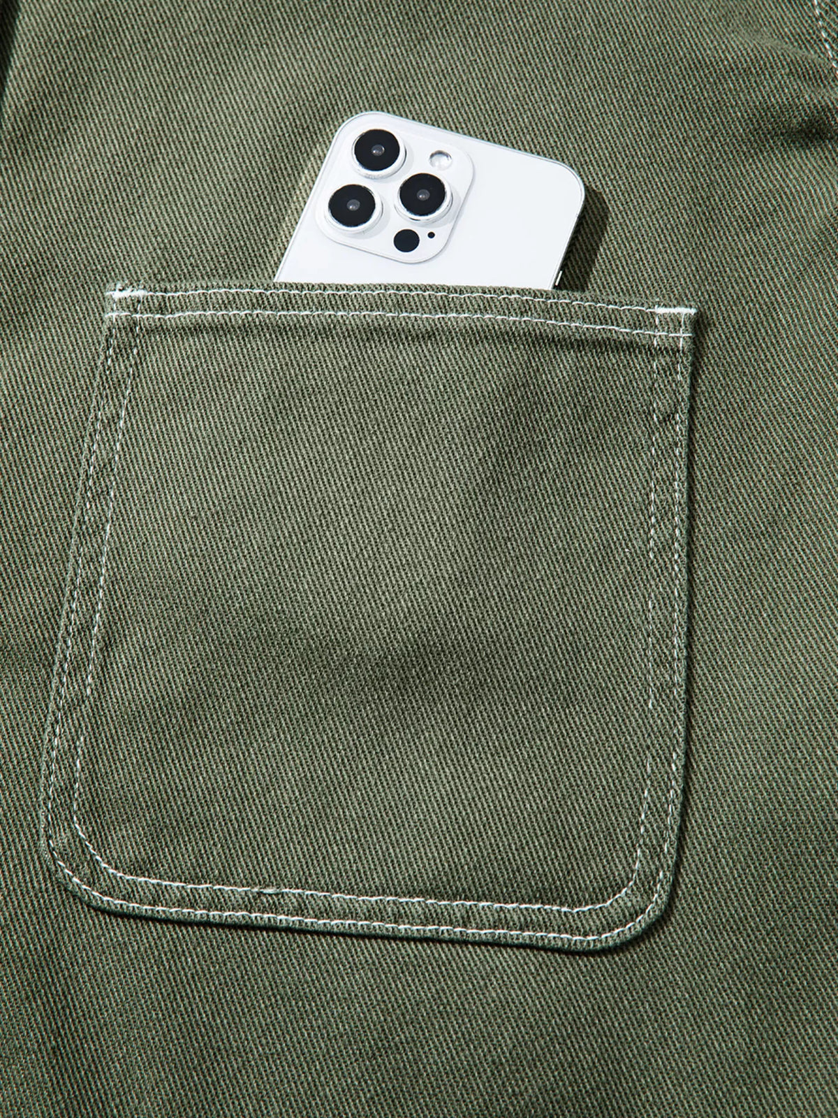 Patched Pocket Collared Button Front Boyfriend Denim Jacket in Moss, view 9