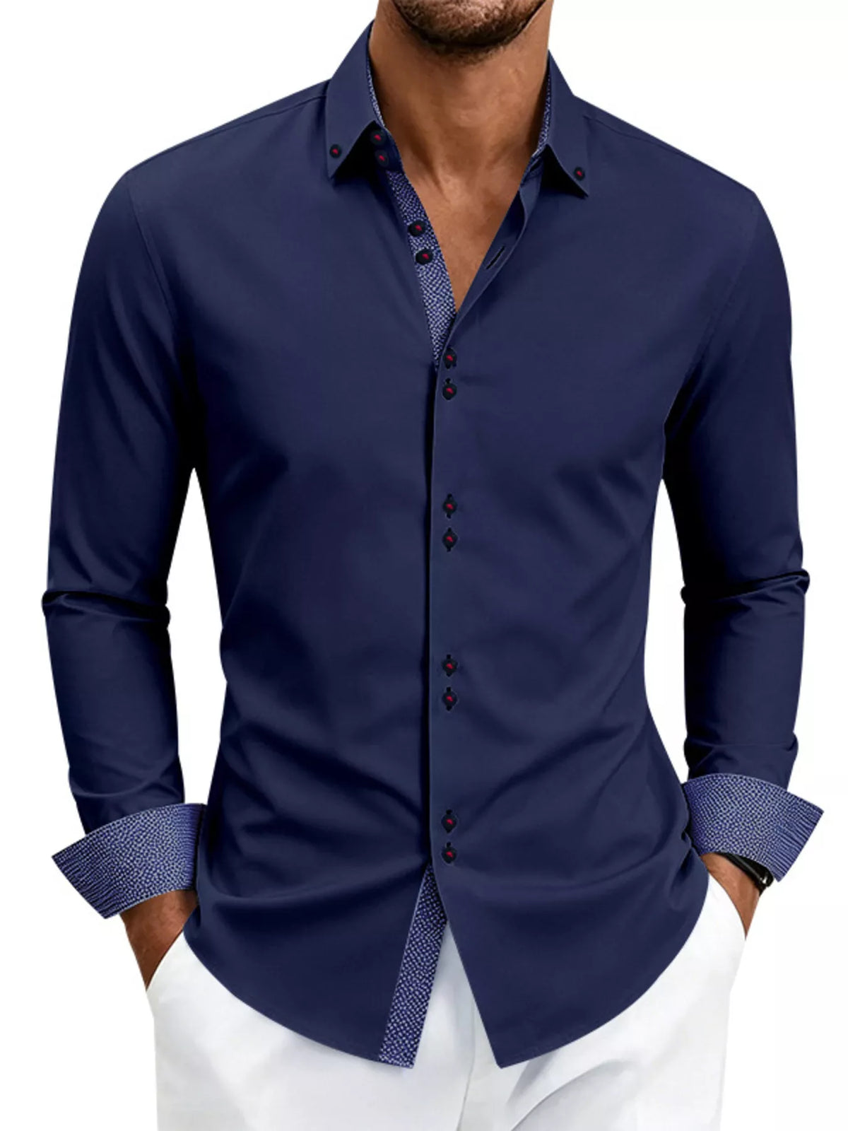Men's Full Size Slim Fit Contrast Trim Shirt Plus Size - Lilixa.store