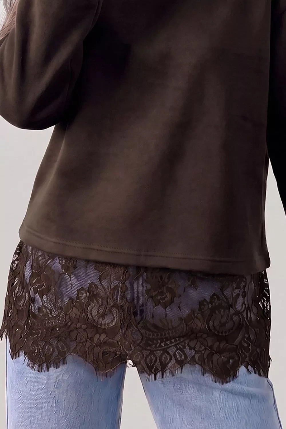 Lace Hem Mock Neck Sweatshirt - Lilixa.store