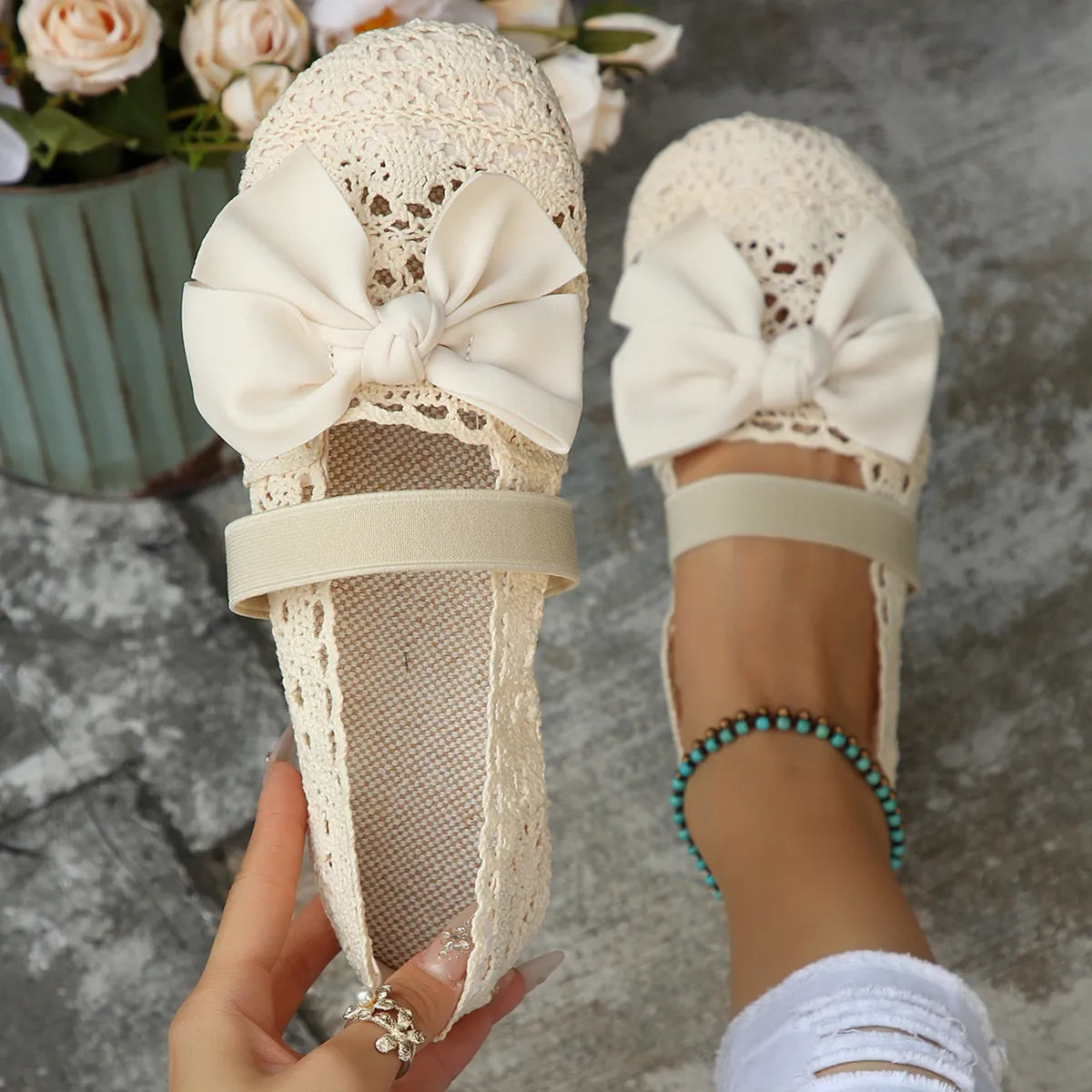 Bow Round Toe Flat Slip-Ons, view 8