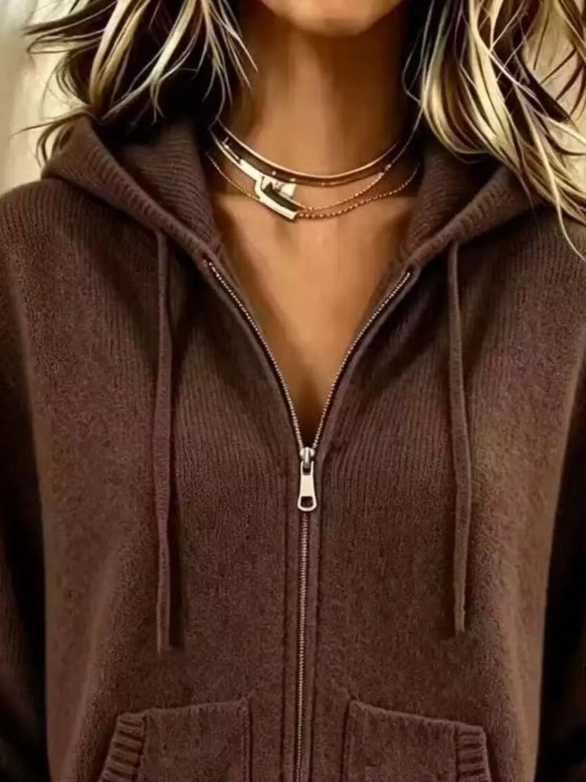 Zip-Up Hooded Knit Cardigan - Lilixa.store