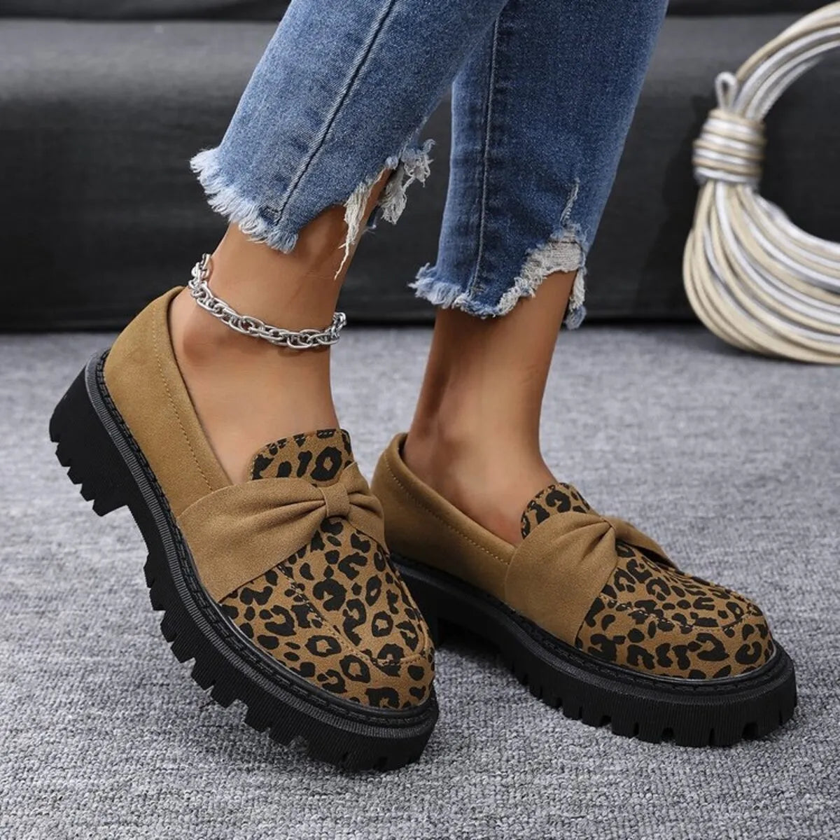 Leopard Round Toe Platform Slip-Ons, view 4