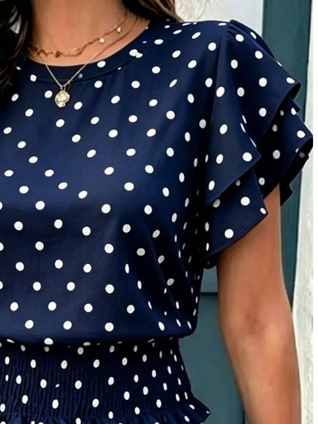 Polka Dot Ruffle Sleeve Blouse - Lilixa.store