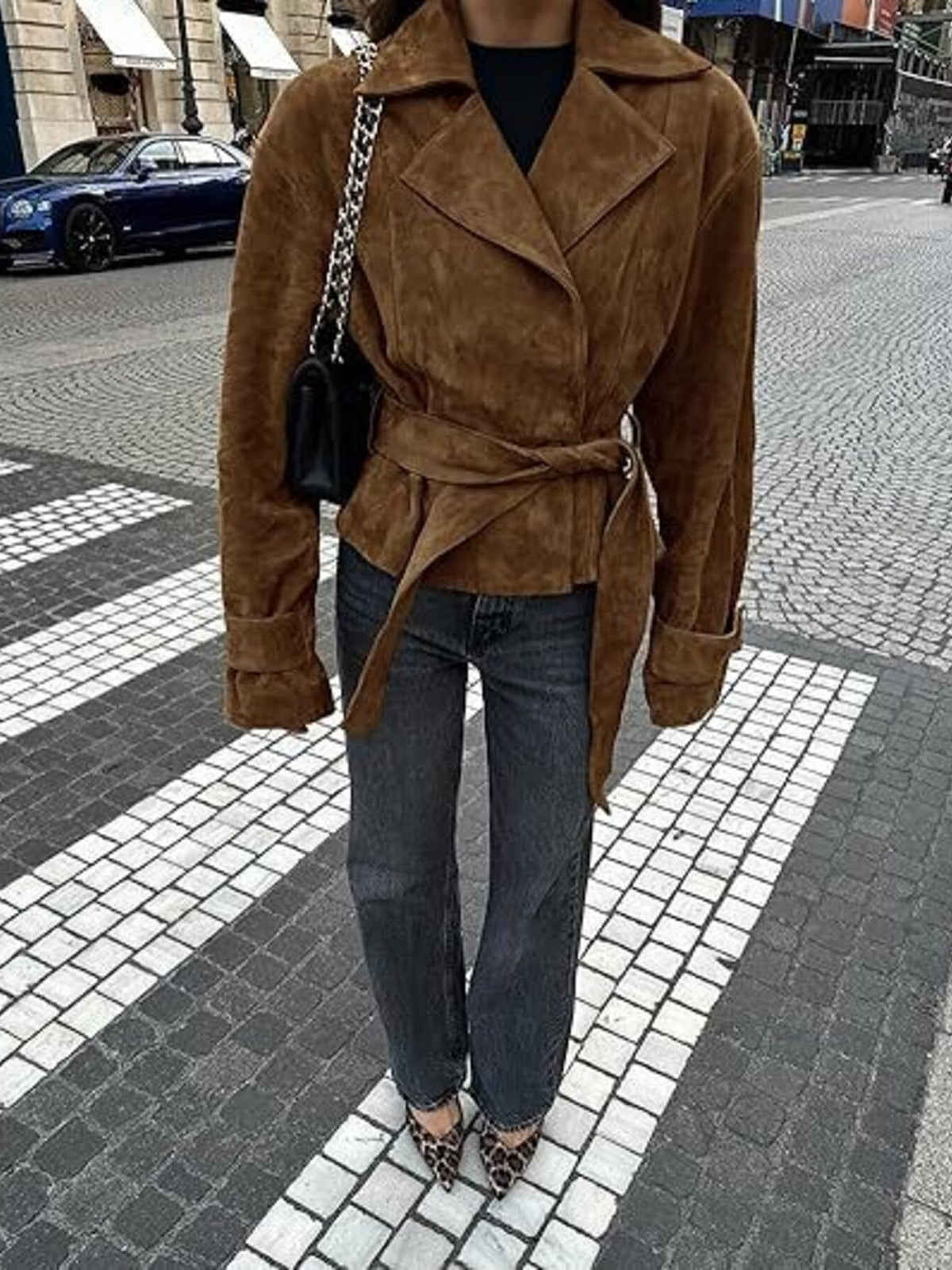 Vintage Suede Tie Waist Jacket in Brown, view 2