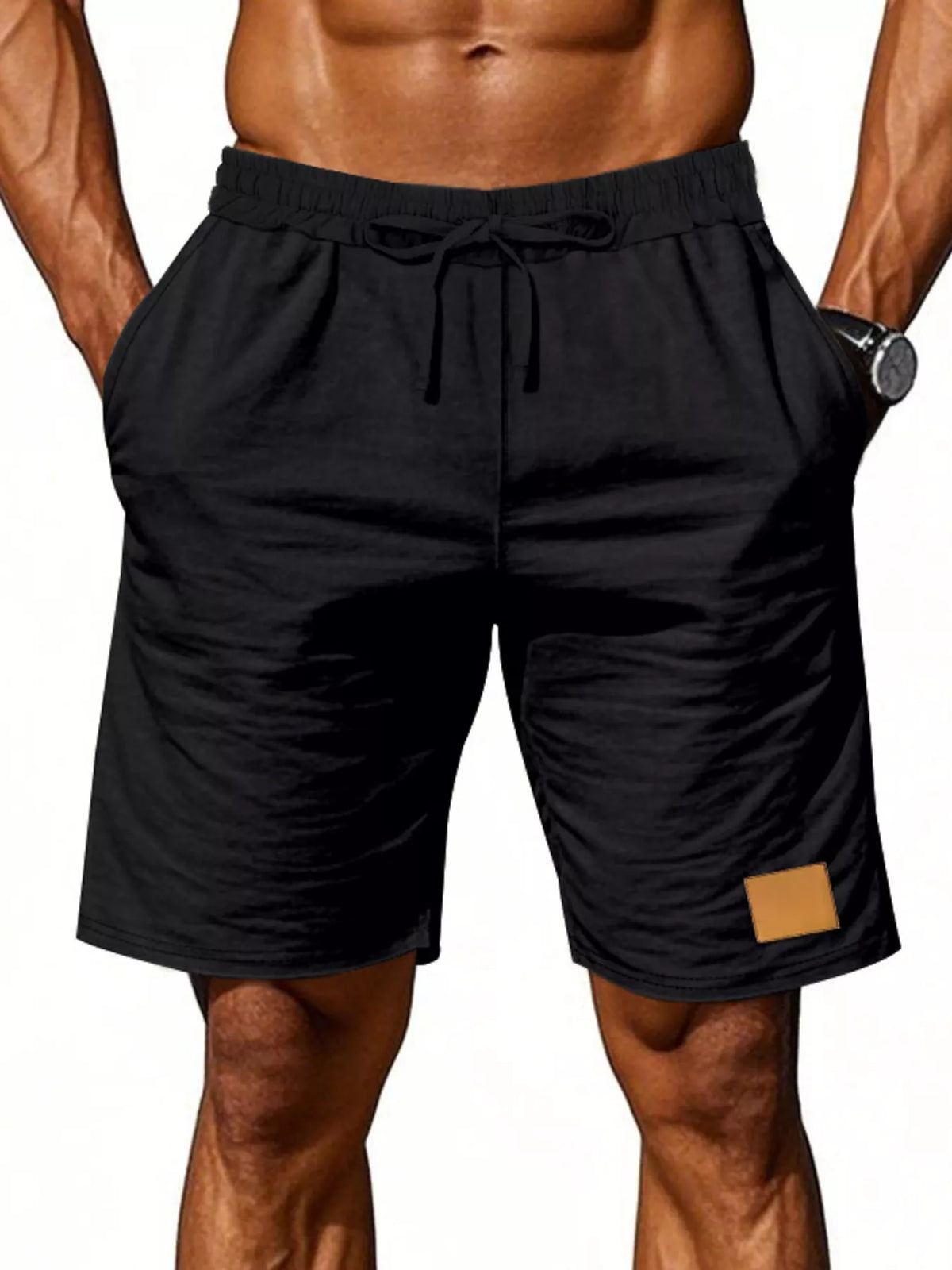 Men's Full Size Casual Drawstring Shorts Plus Size in Black