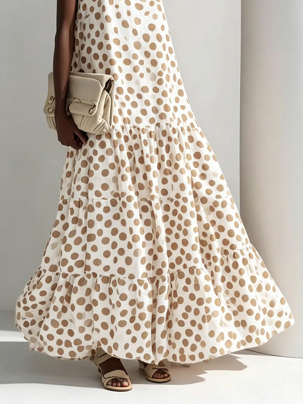 Polka Dot Sleeveless Tiered Maxi Dress