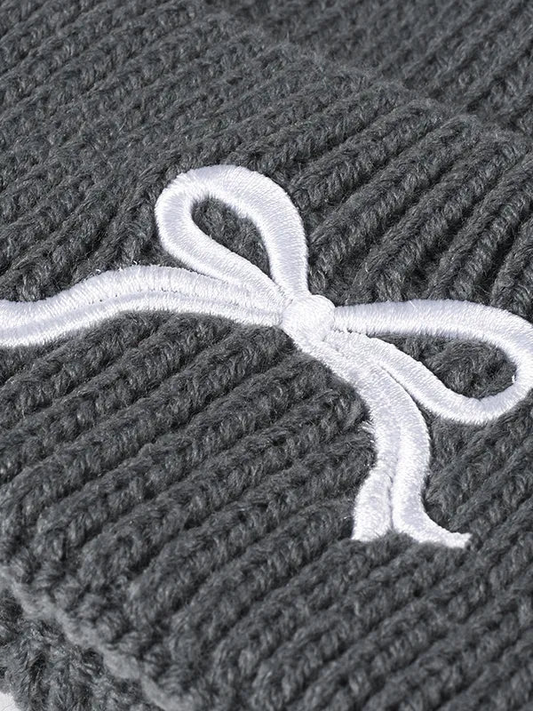 Embroidered Bow Knit Hat - Lilixa.store