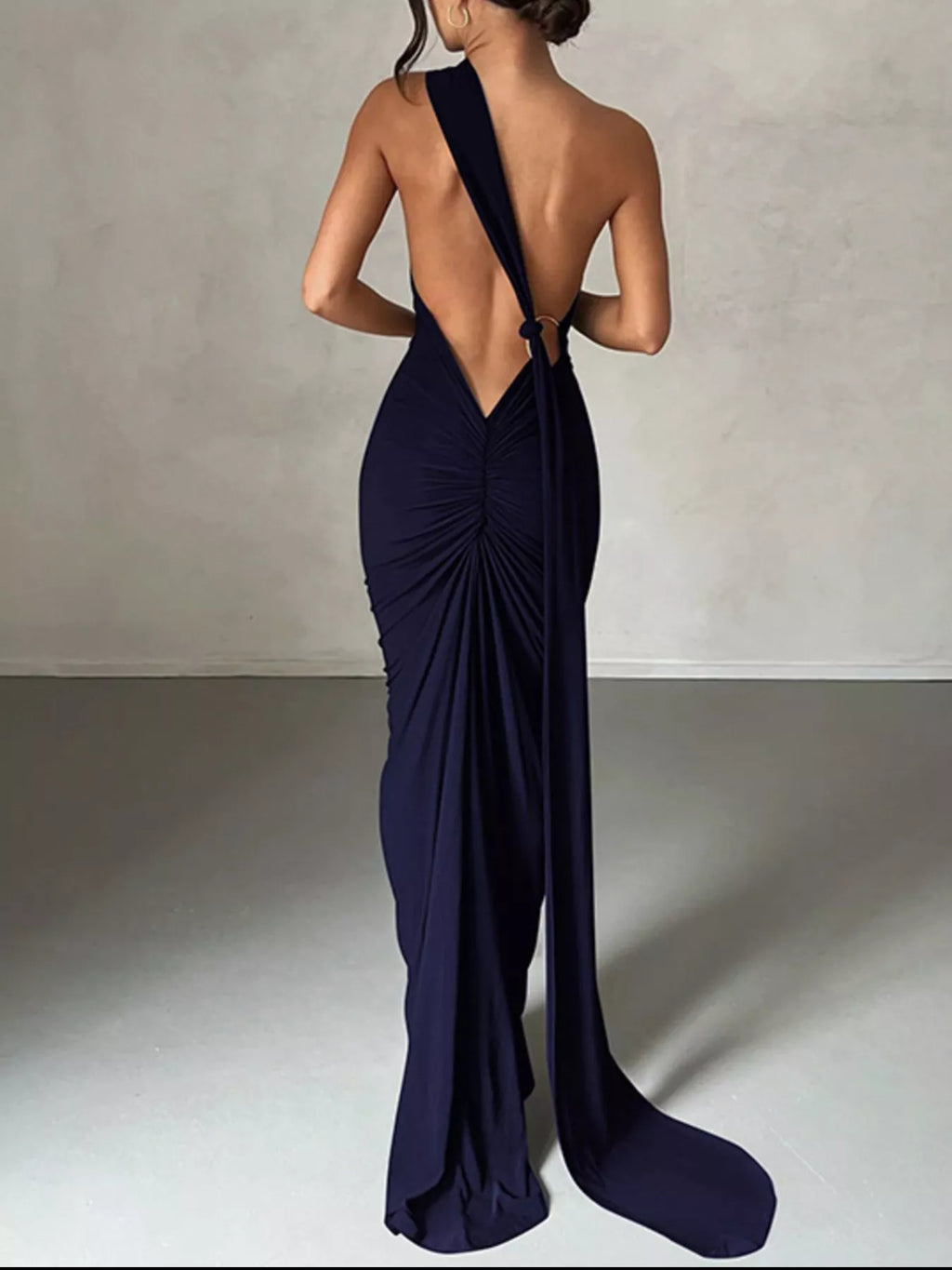 Backless One-Shoulder Ruched Bodycon Maxi Dress - Lilixa.store