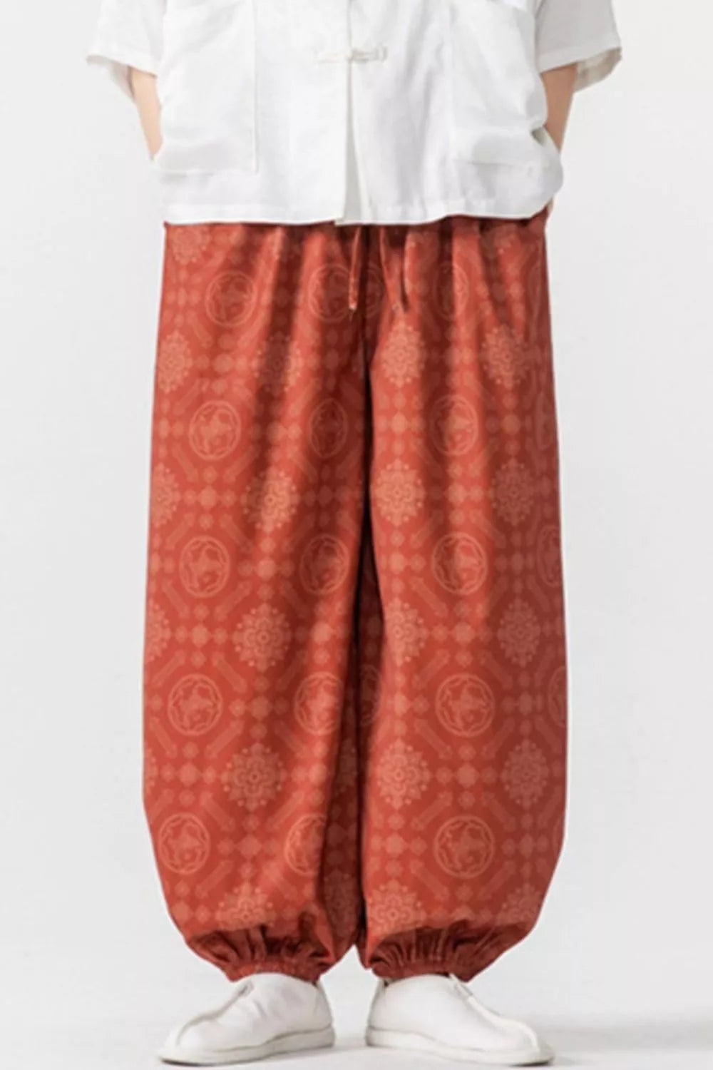 Men's Plus Size Printed Loose Fit Harem Pants in Orange