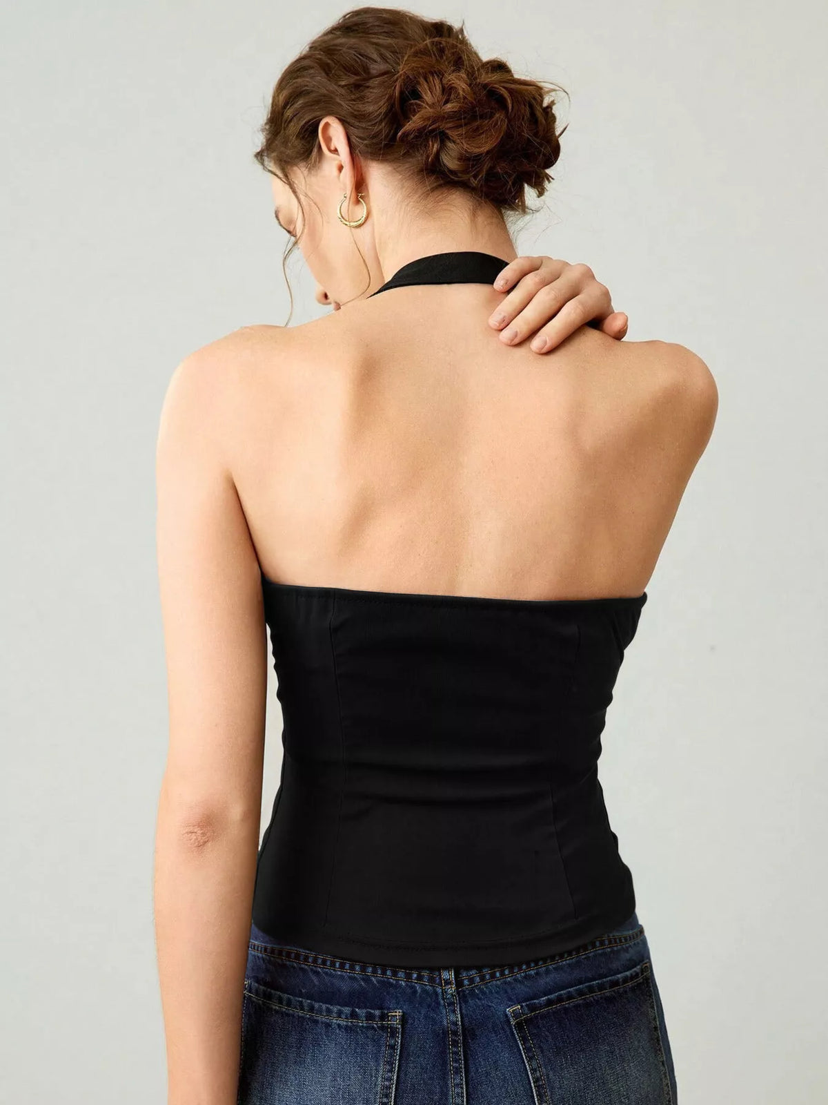 Halter Neck Tank with Metallic Ring Detail - Lilixa.store