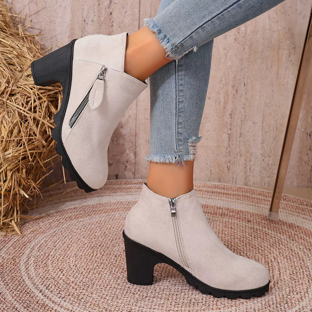 Round Toe Block Heels Boots - Lilixa.store