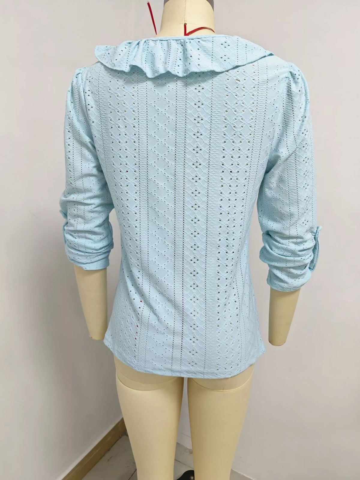 Eyelet Ruffle V-Neck Blouse - Lilixa.store