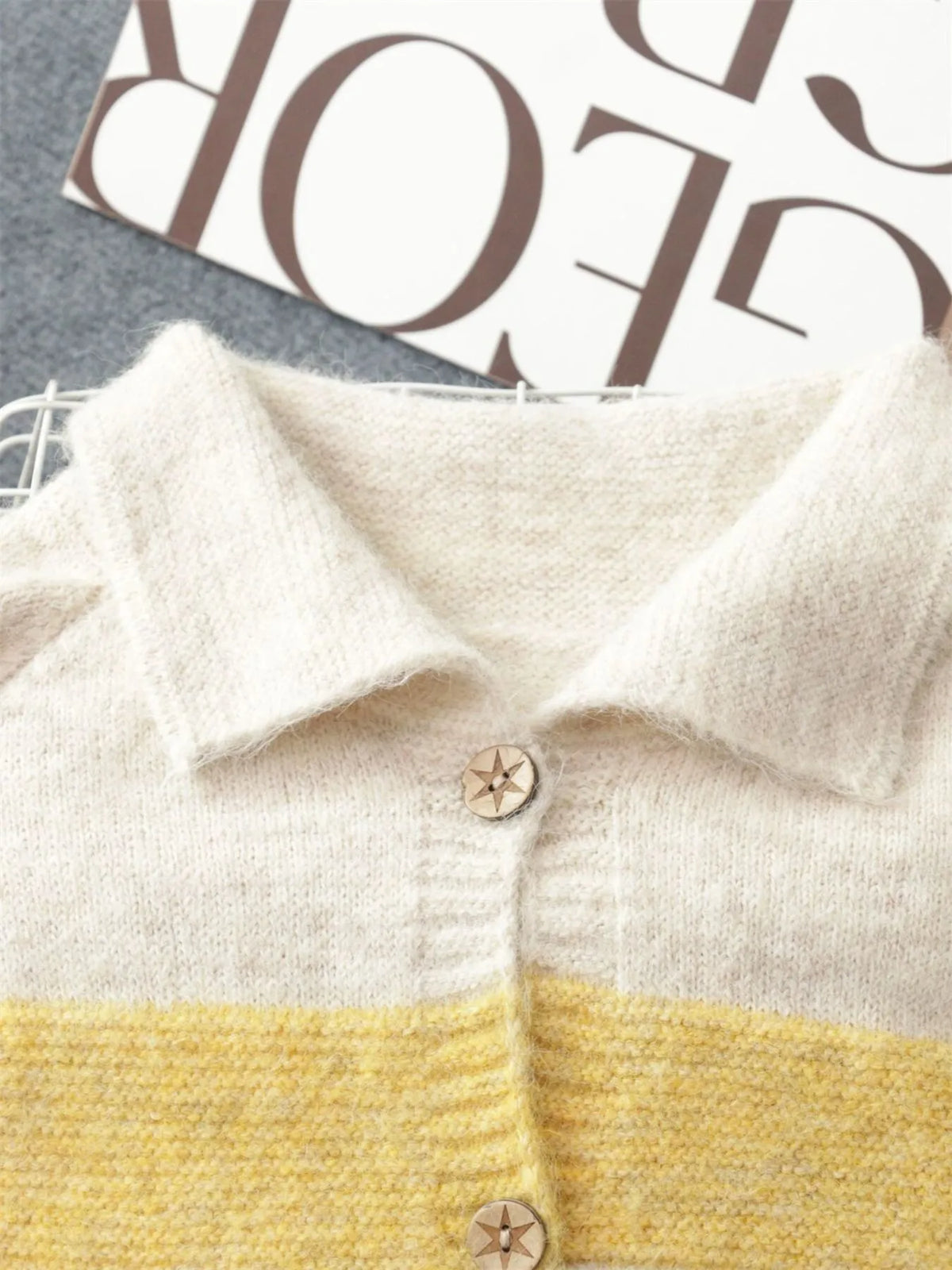 Striped Button-Up Cozy Cardigan - Lilixa.store