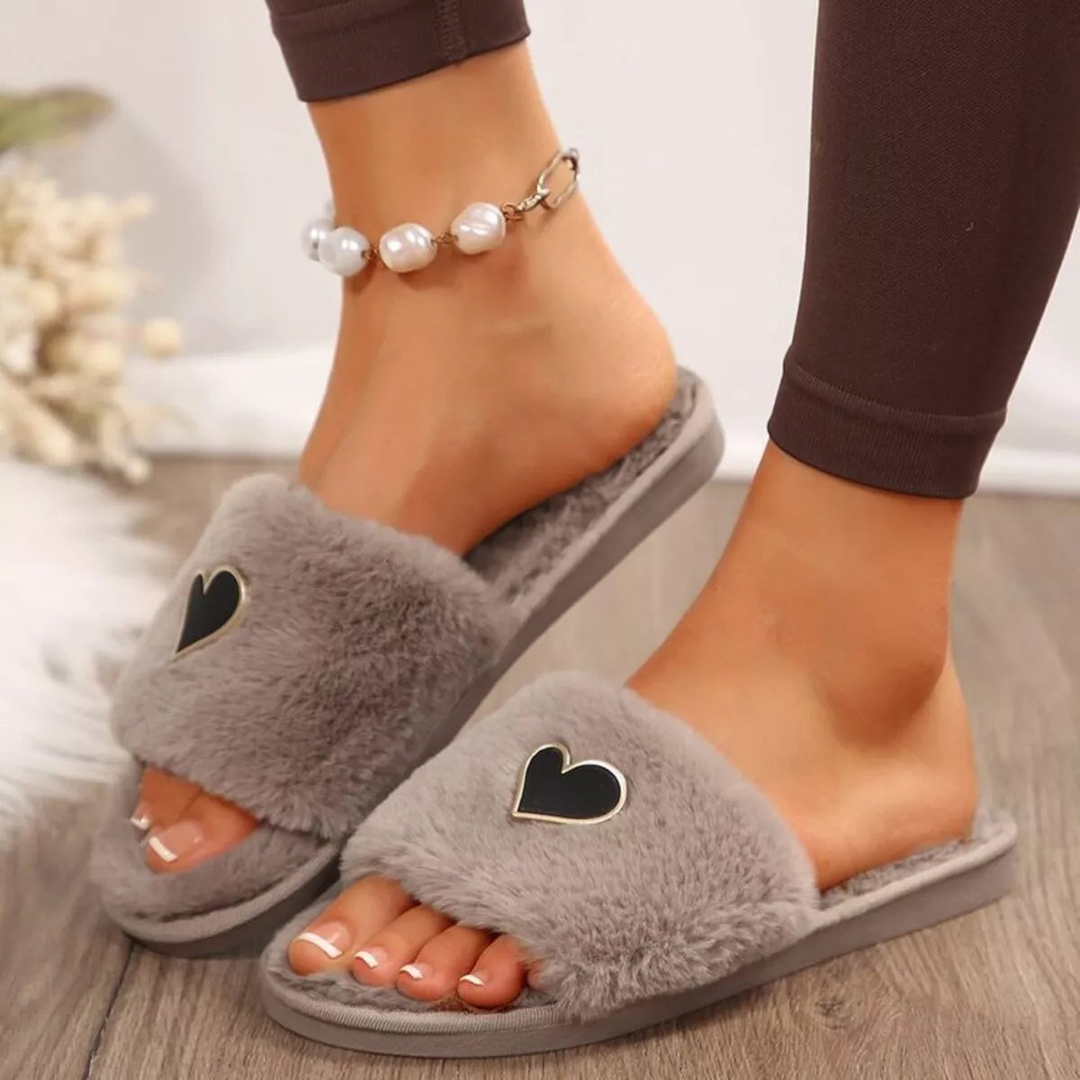 Heart Open Toe Flats Slippers - Lilixa.store